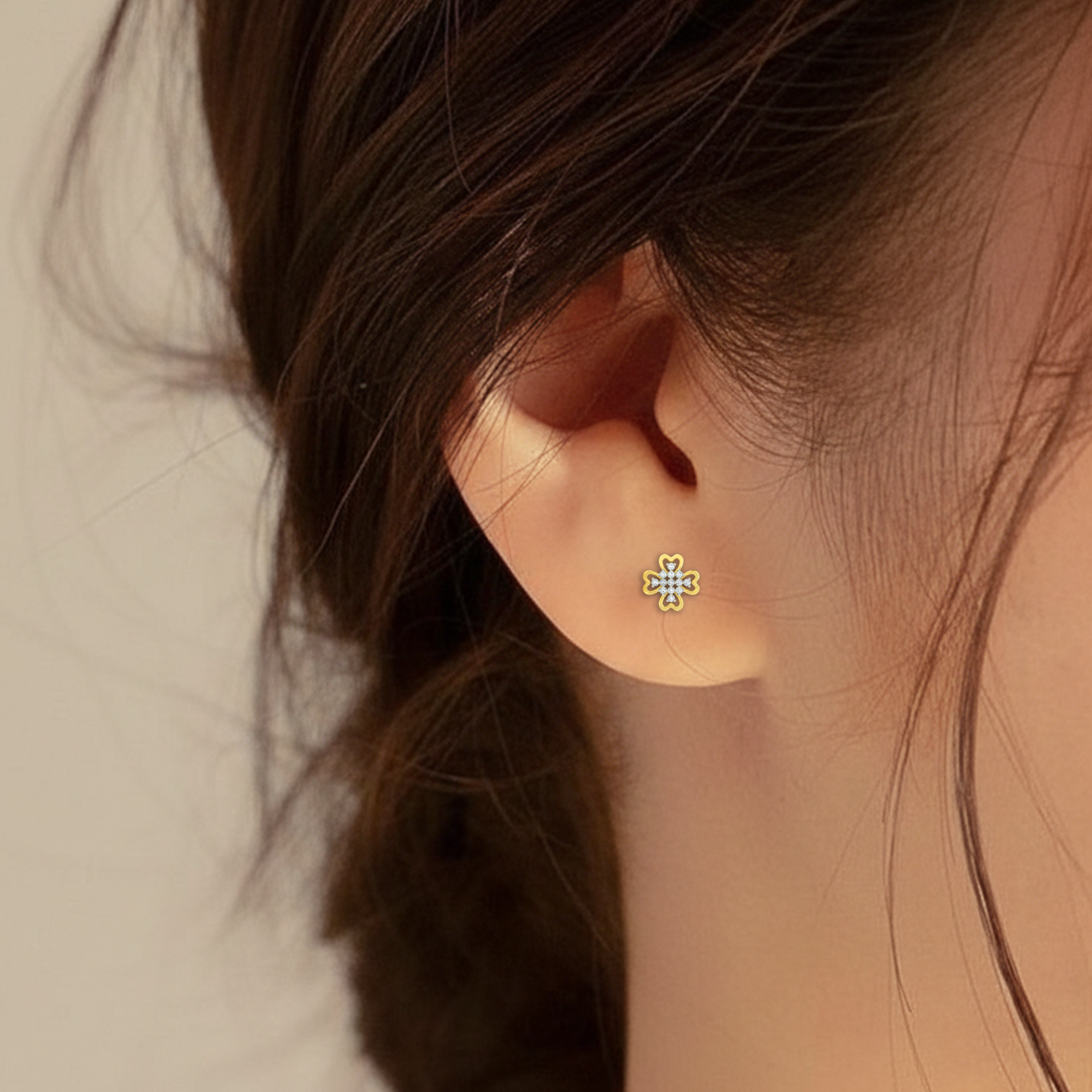 Floarl Yellow Gold Diamond Earring close up shot | under 40k 