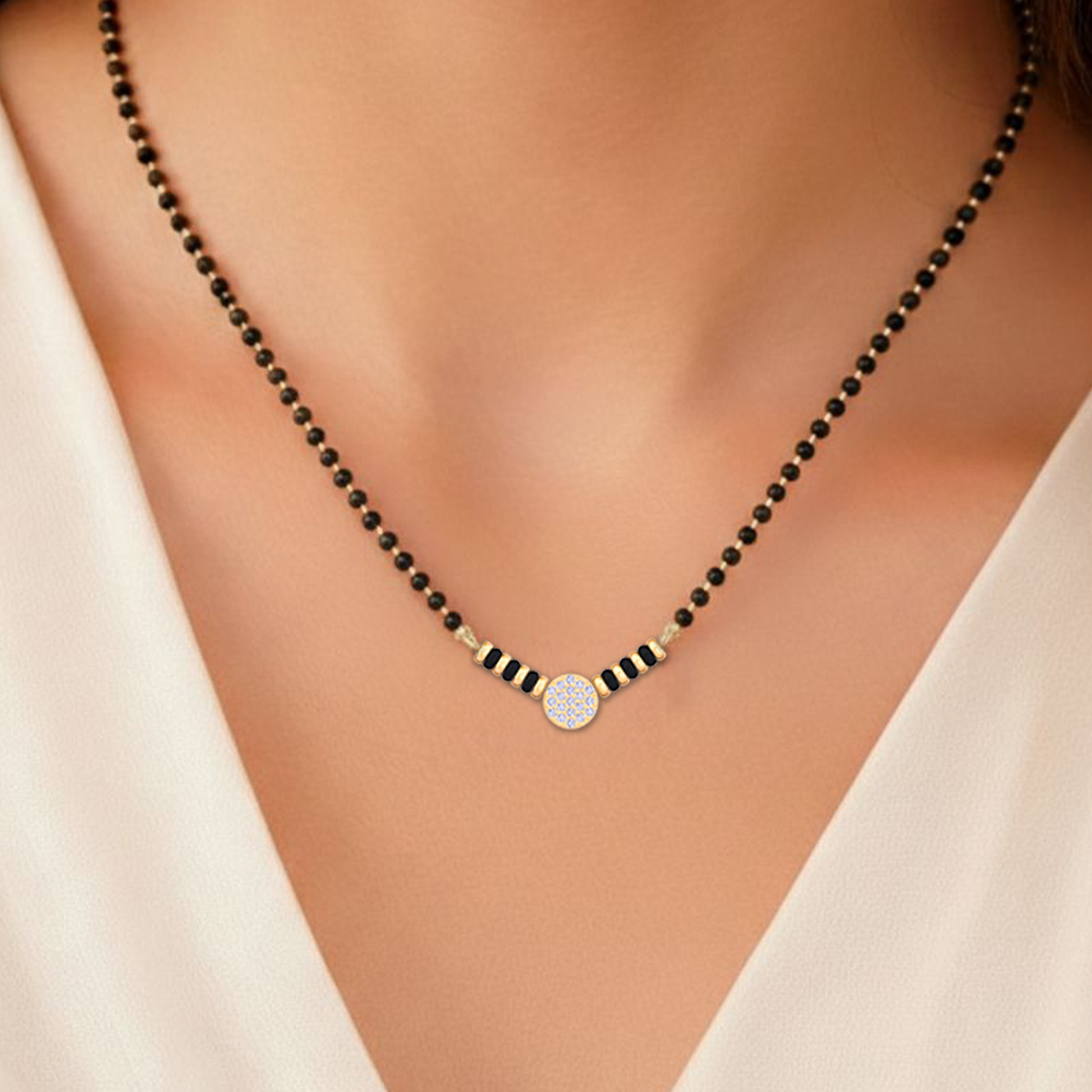 Gold & Diamond Beaded Mangalsutra For Women KRB50050
