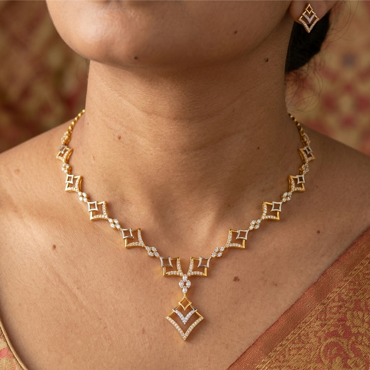Gold & Diamond Dailywear Necklace Set KRC60088