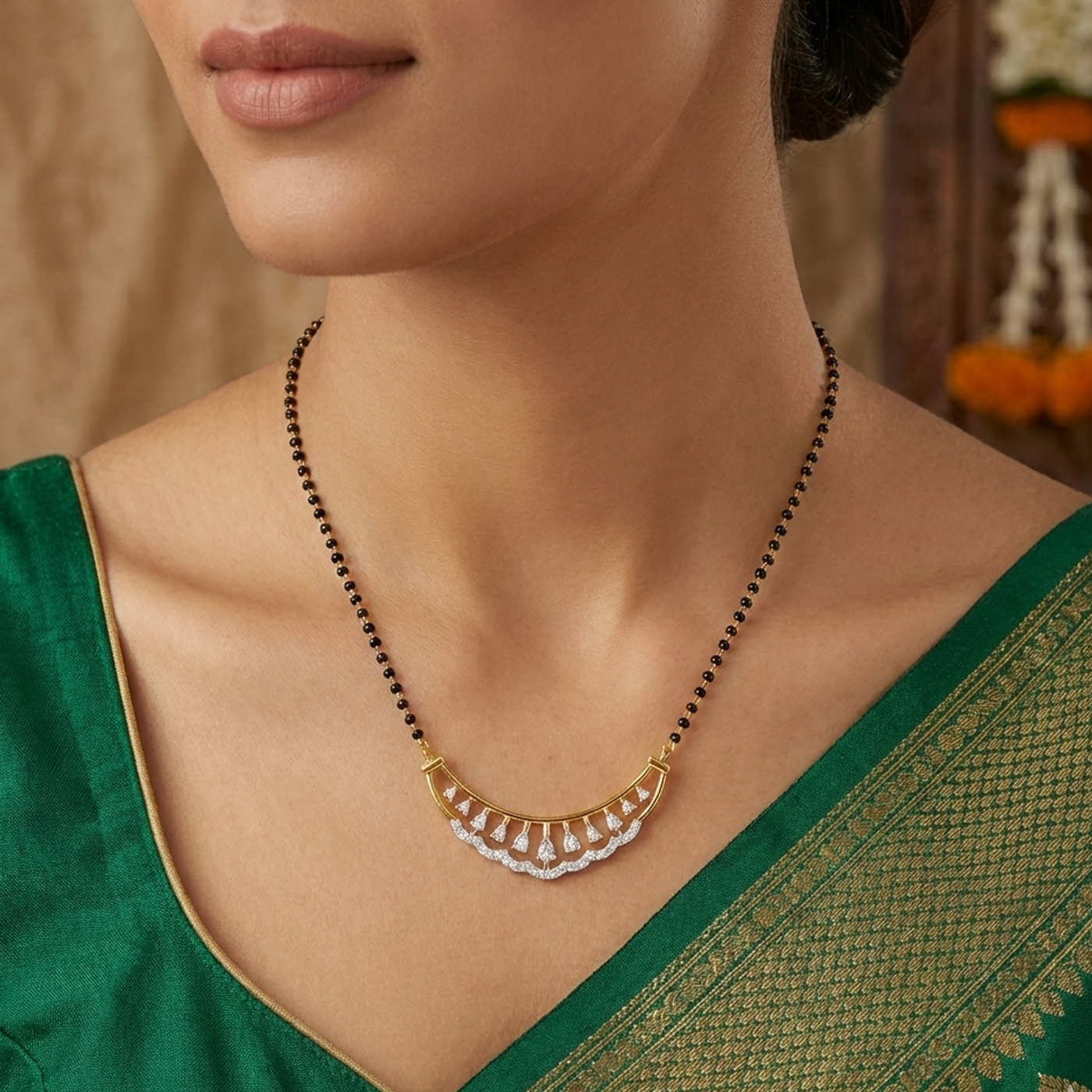 Gold & Diamond Bridal Mangalsutra For Women KRC50088