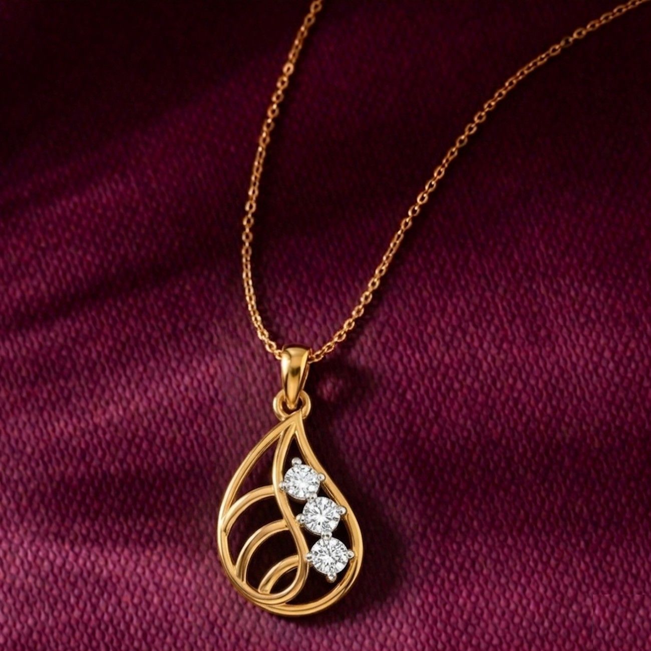 Gold and diamond pendant for women on fabric