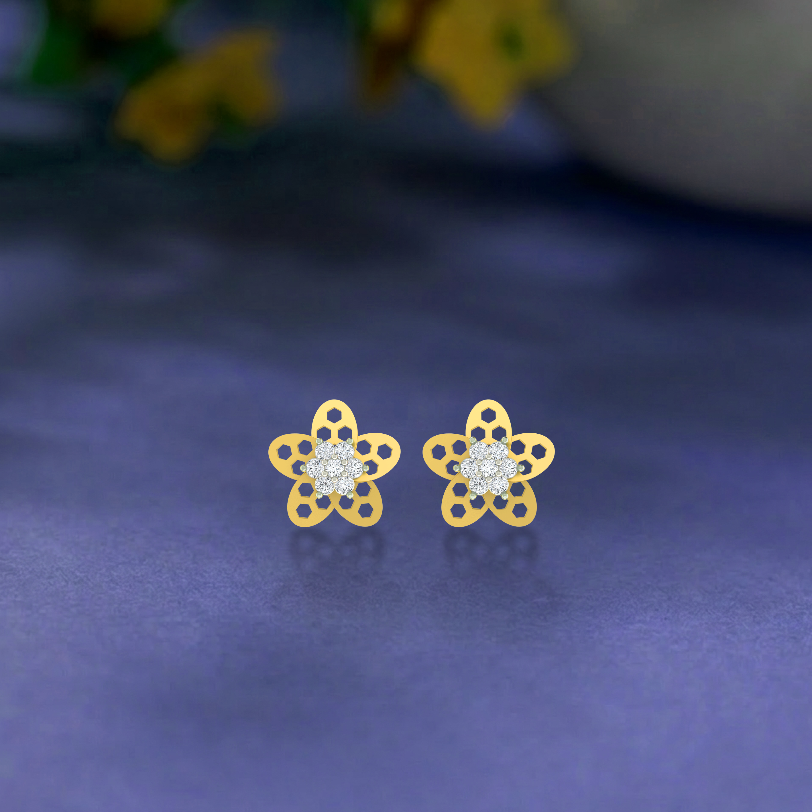 Floral Yellow Gold Diamond Earring | under 40k 