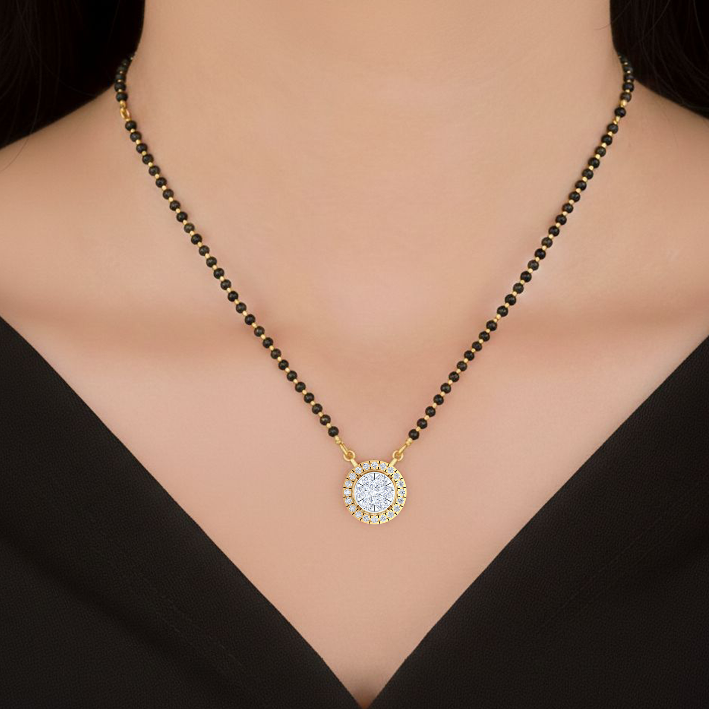 Gold & Diamond Round Mangalsutra For Women KRC50079
