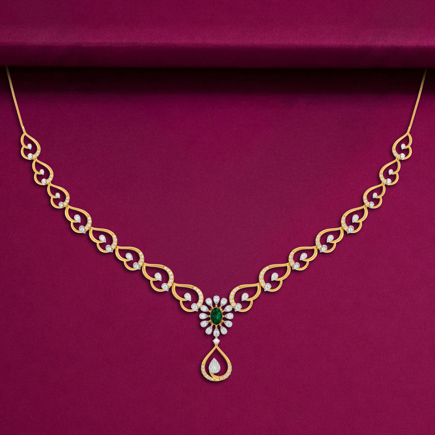 Gold & Diamond Gemstone Necklace Set KRC60117
