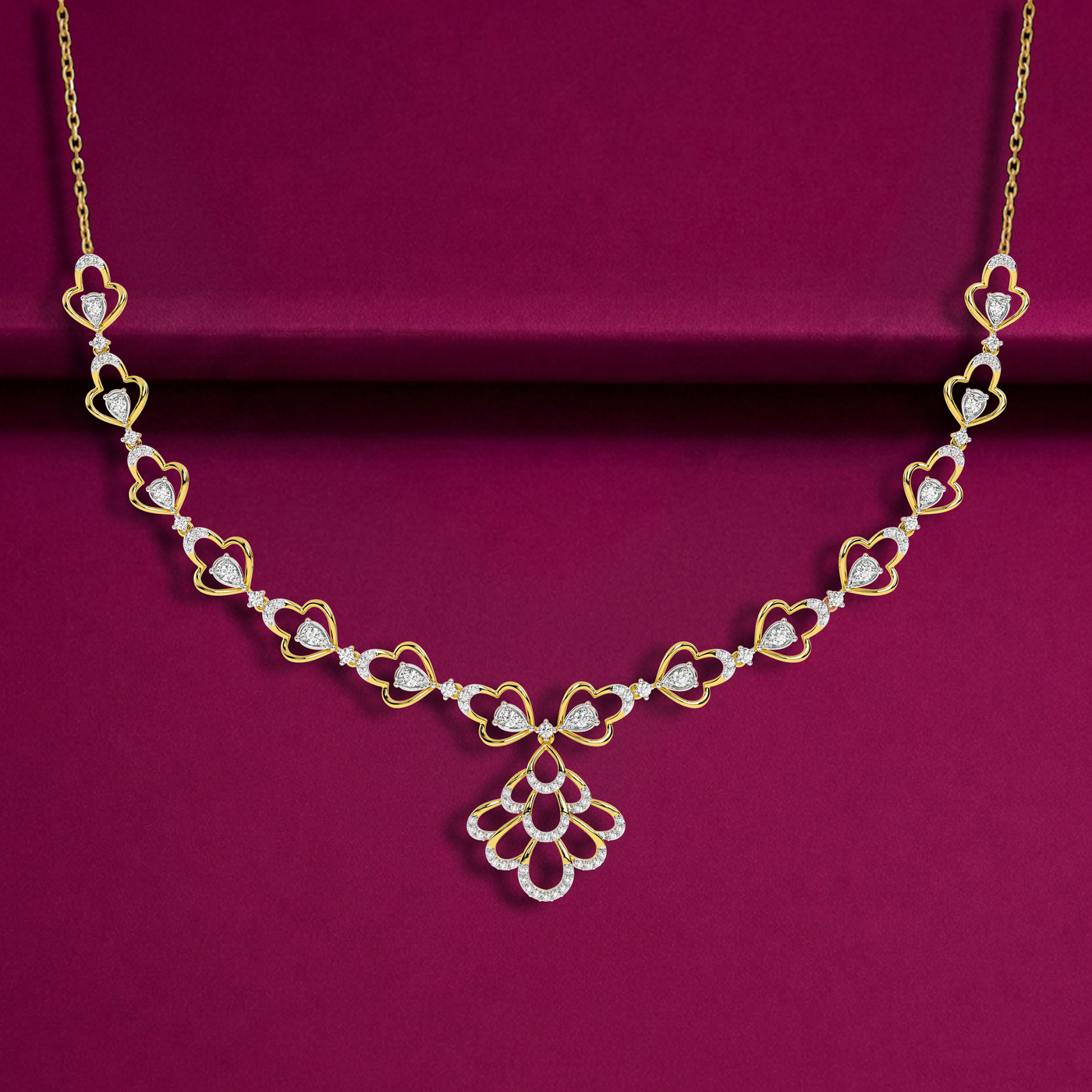 14K गोल्ड और डायमंड डेलीवियर नेकलेस सेट KRH44045N