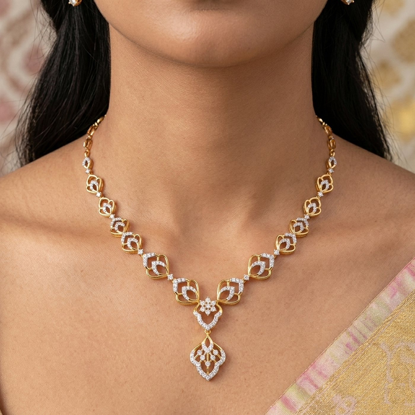 Gold & Diamond Dailywear Necklace Set KRC60089