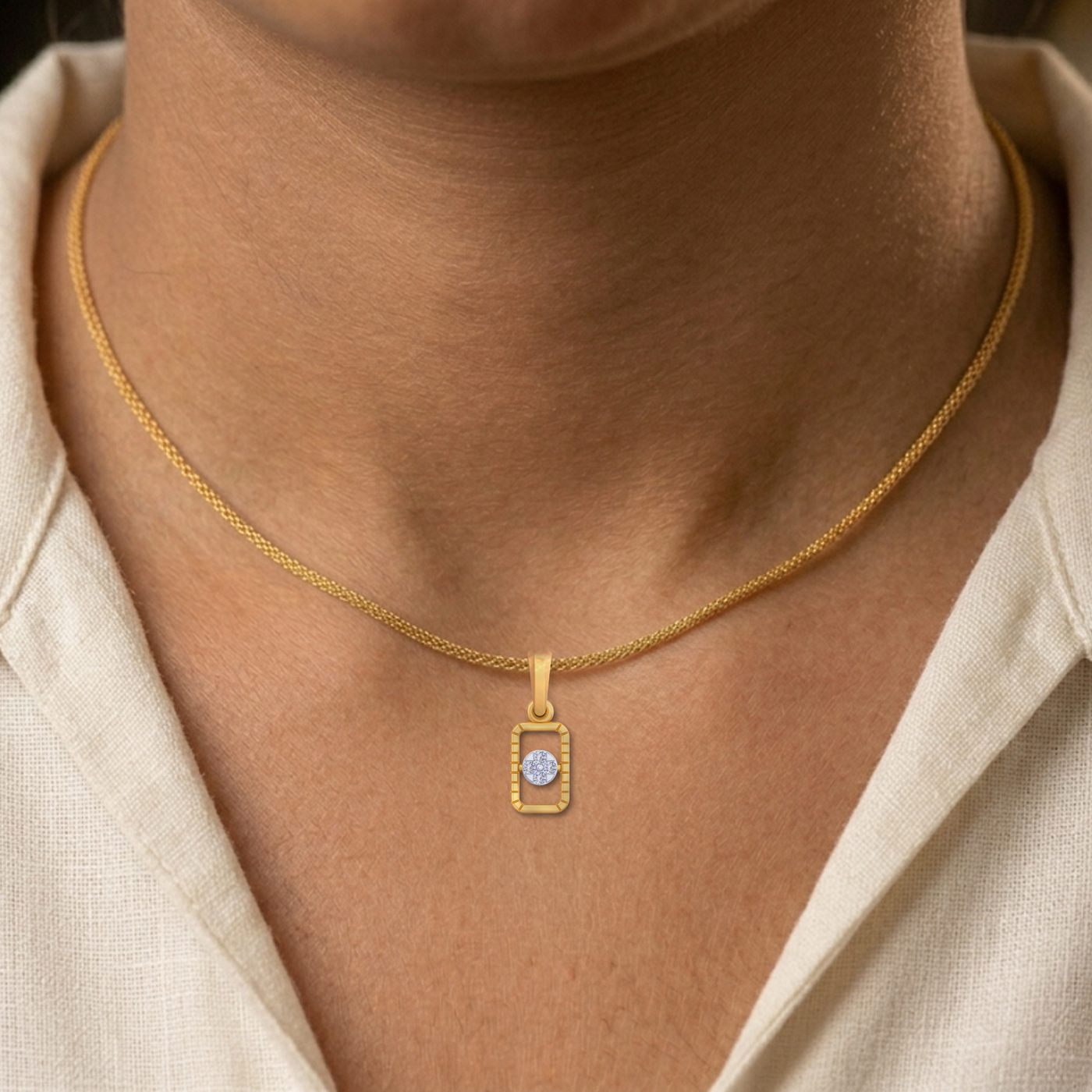 Elegant Square Gold & Diamond Pendant KRB40233