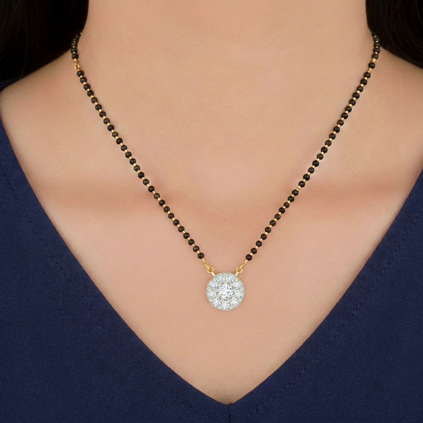 Gold & Diamond Round Mangalsutra For Women KRC50072