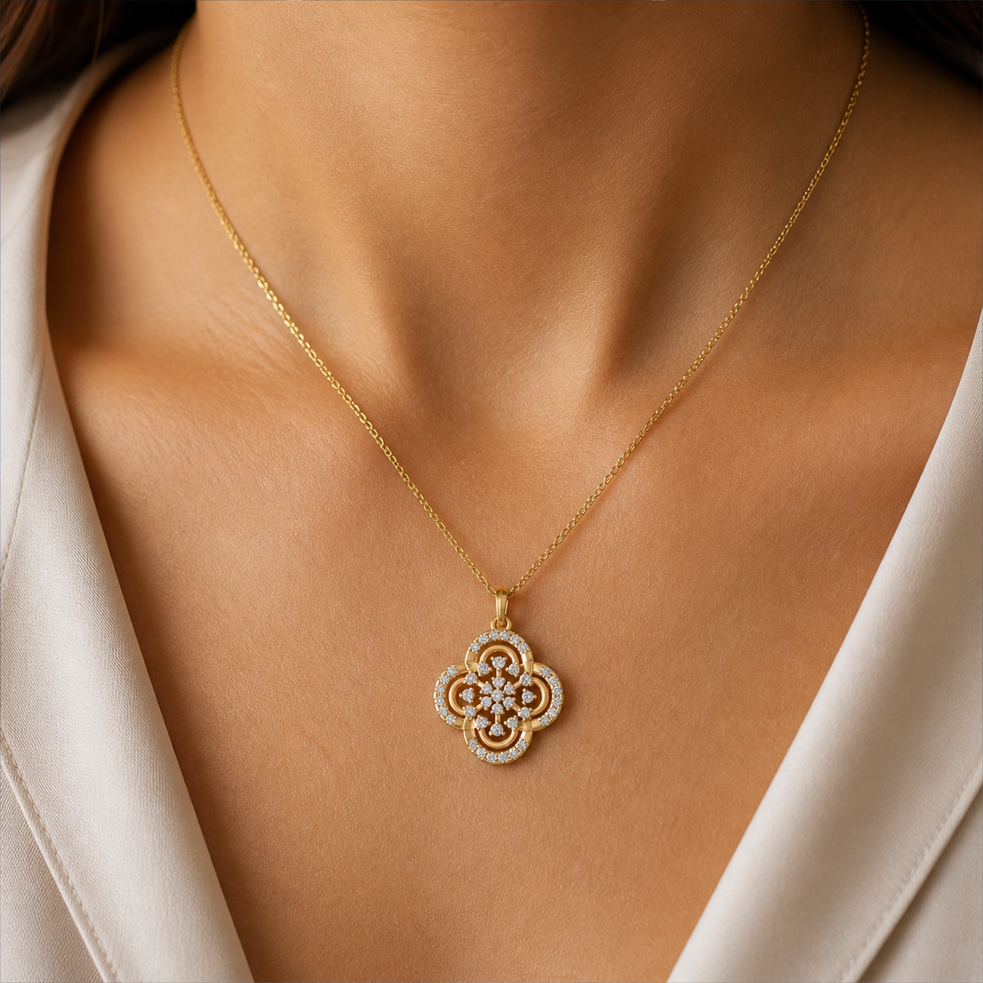 Gold & Diamond Floral Pendant Set KRC40752