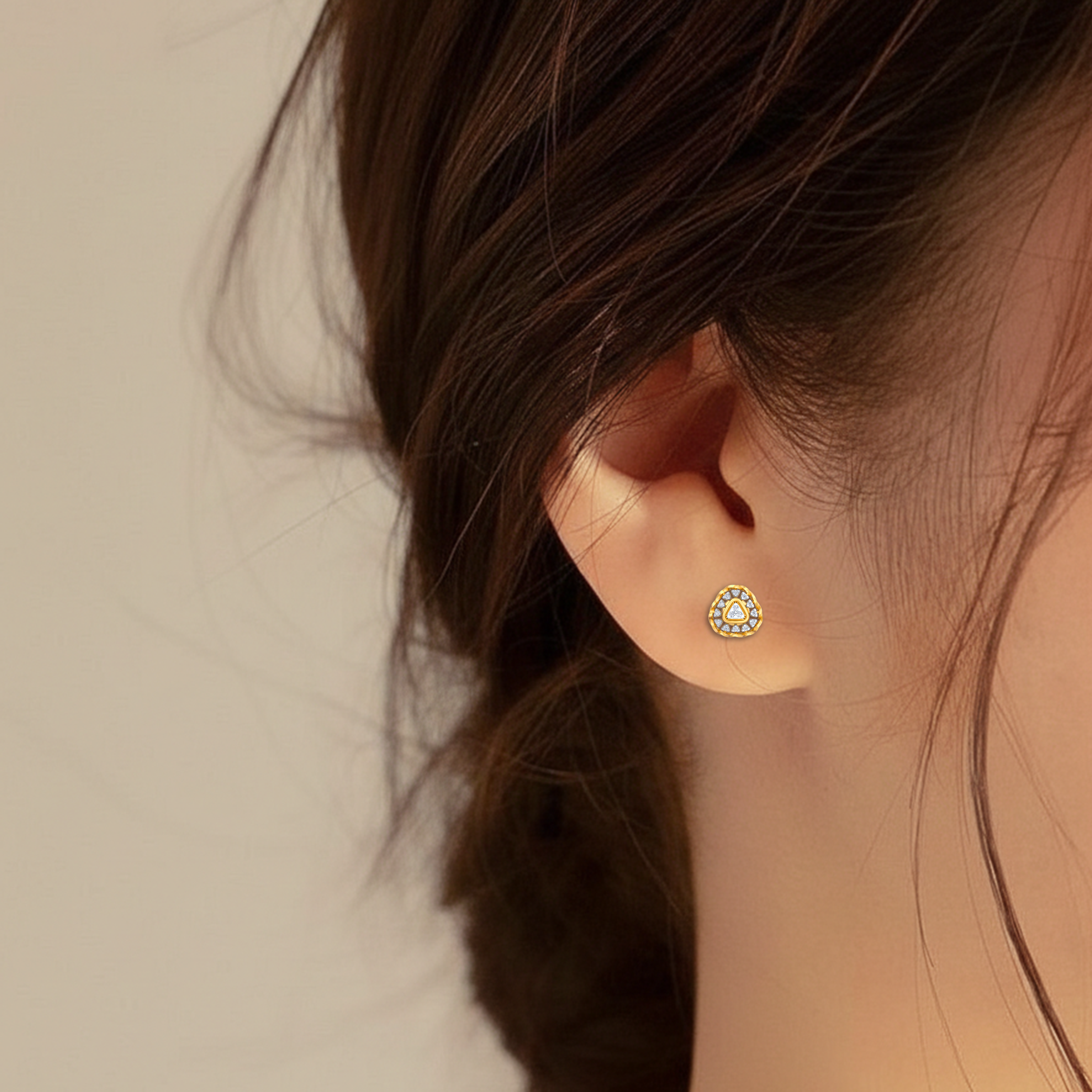 Yellow Gold Diamond Earring close up shot| under 40k 