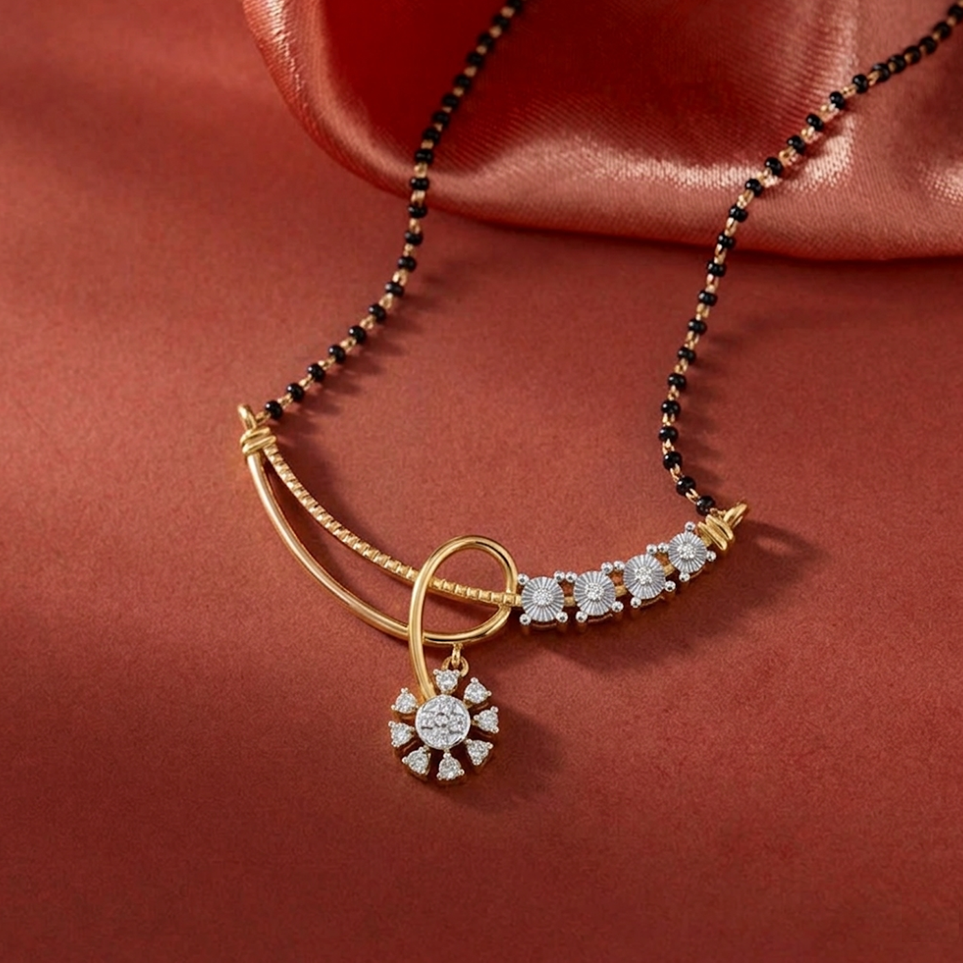Gold & Diamond Floral Mangalsutra For Women KRC50085