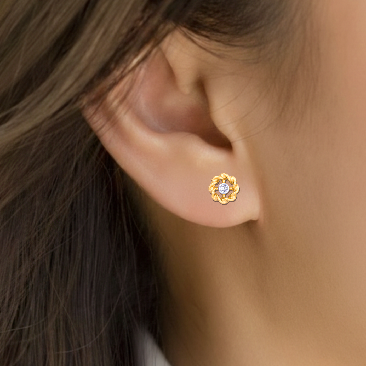 Gold & Diamond Solitaire Women Earring KRC30148