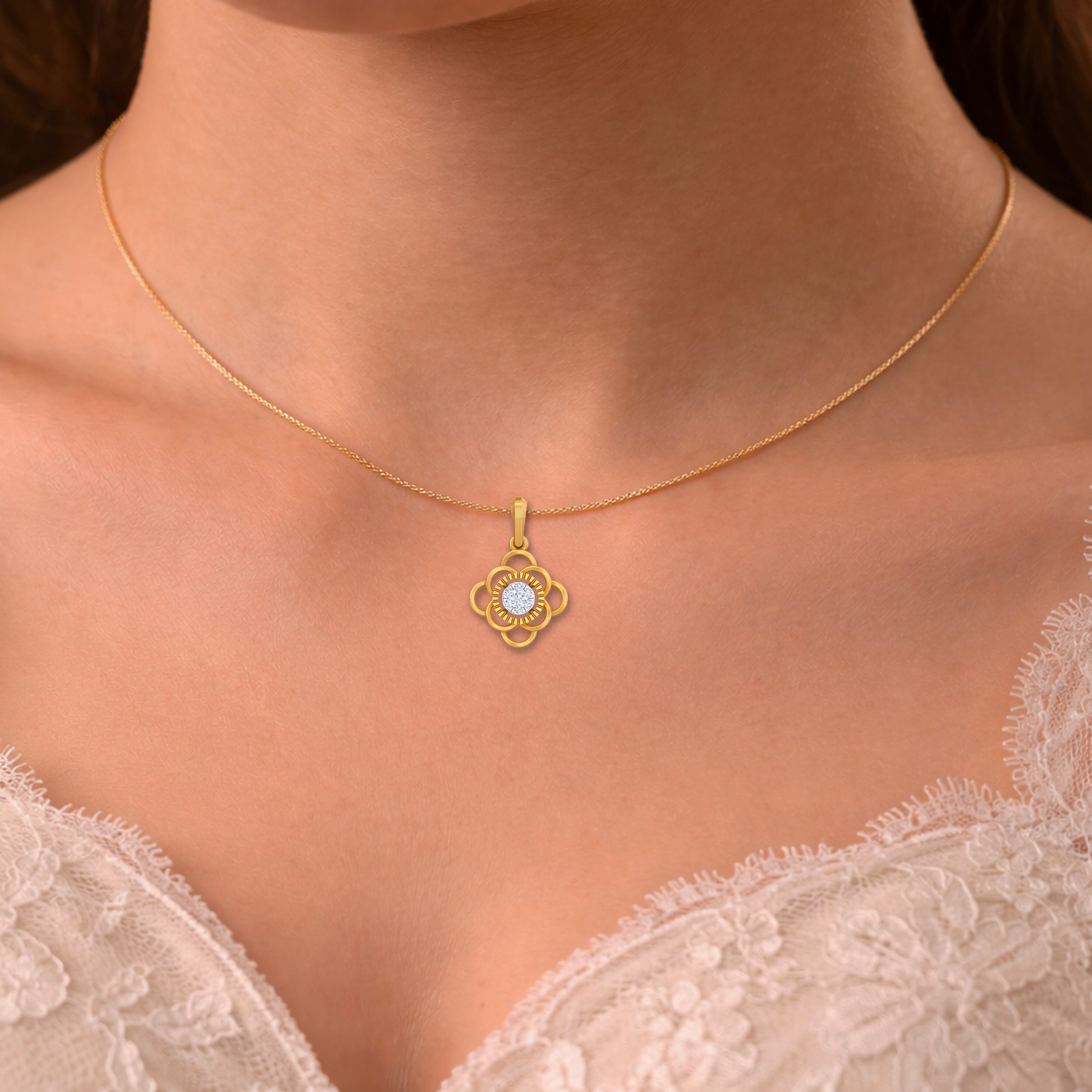 Gold & Diamond Floral Pendant KRB40227