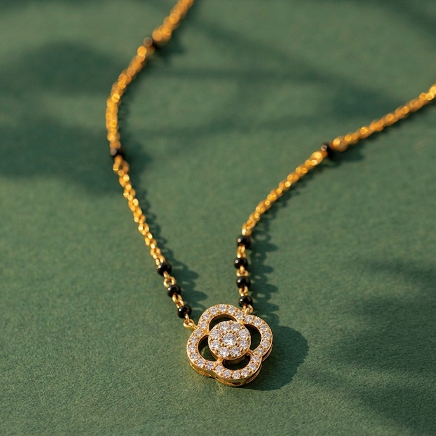 Gold & Diamond Floral Beaded Mangalsutra For Women KRC50146