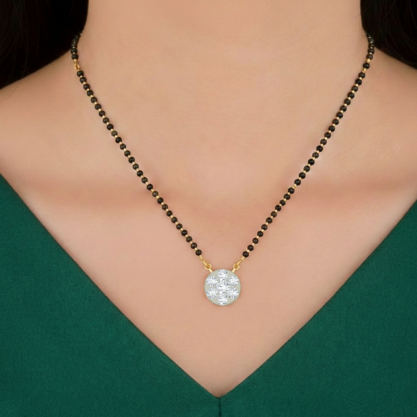 Gold & Diamond Round Mangalsutra For Women KRC50075