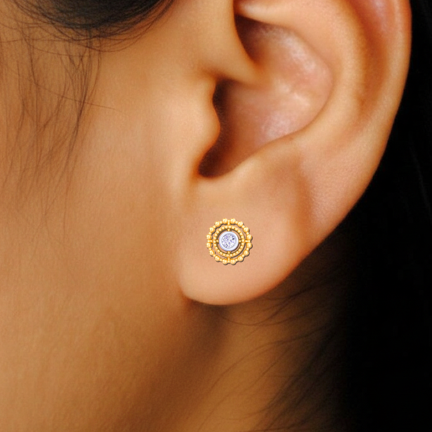 Gold & Diamond Solitaire Women Earring KRC30147