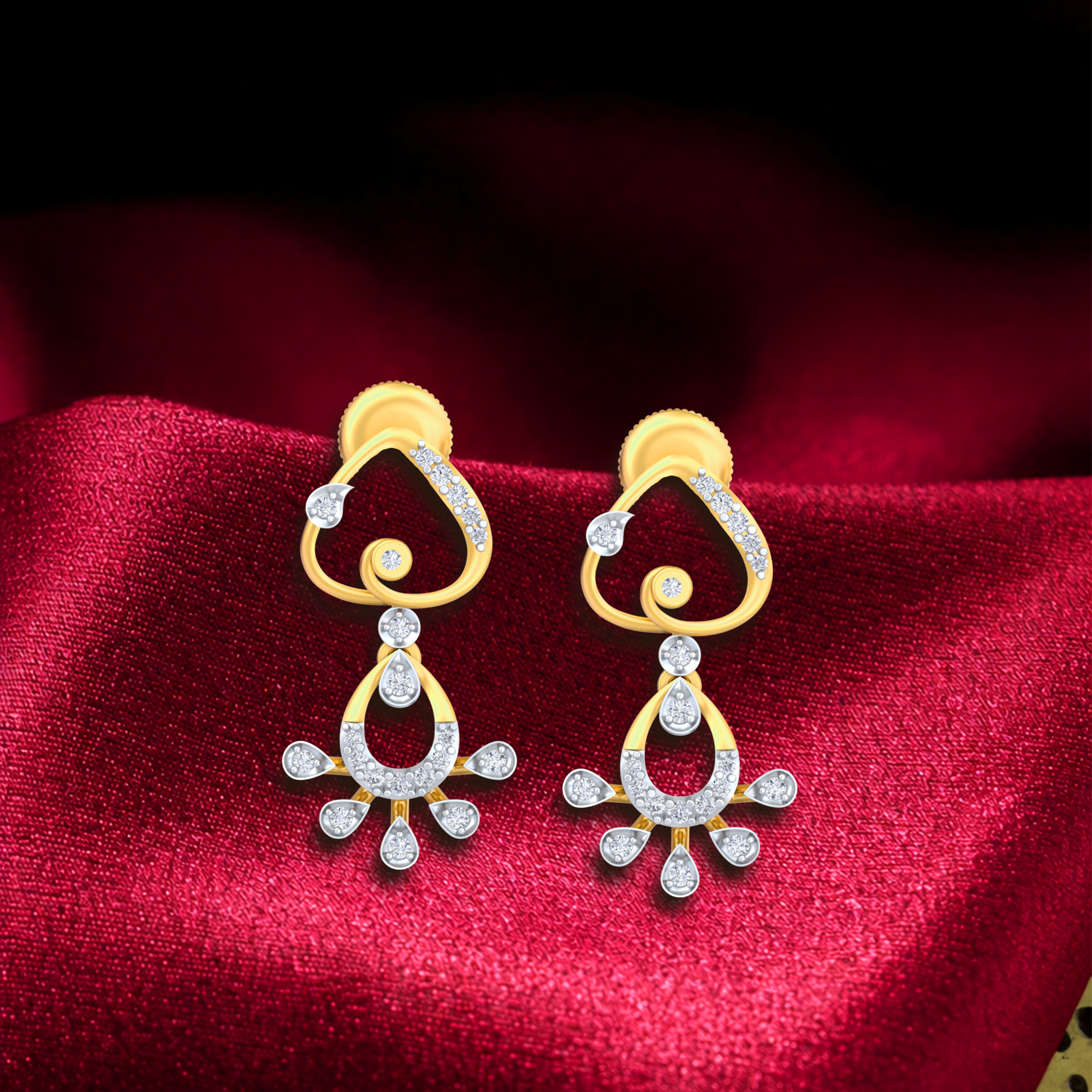 Yellow Gold Diamond Earring close up shot | under 40k 