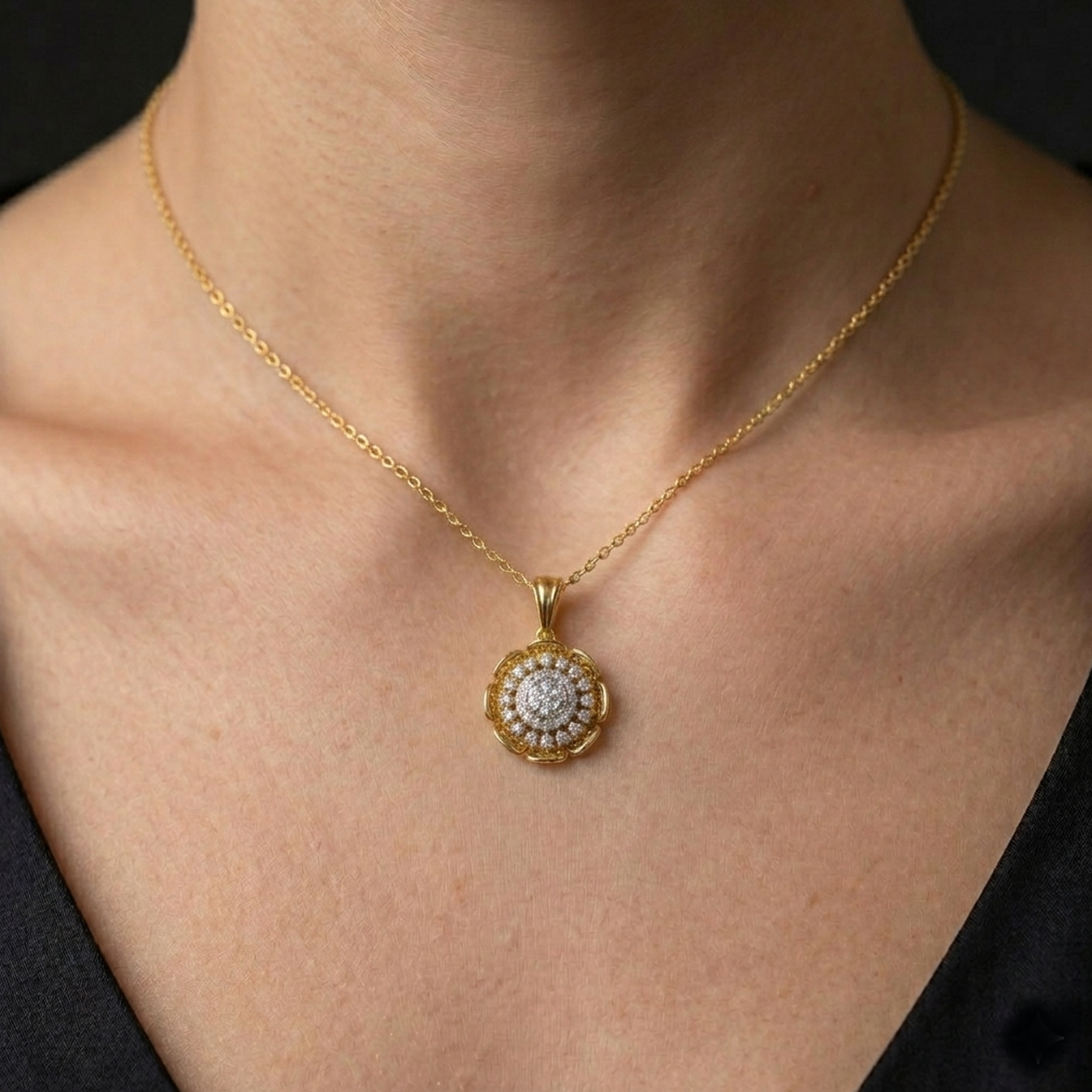 Designer Gold & Diamond Floral Pendant Set KRC40755