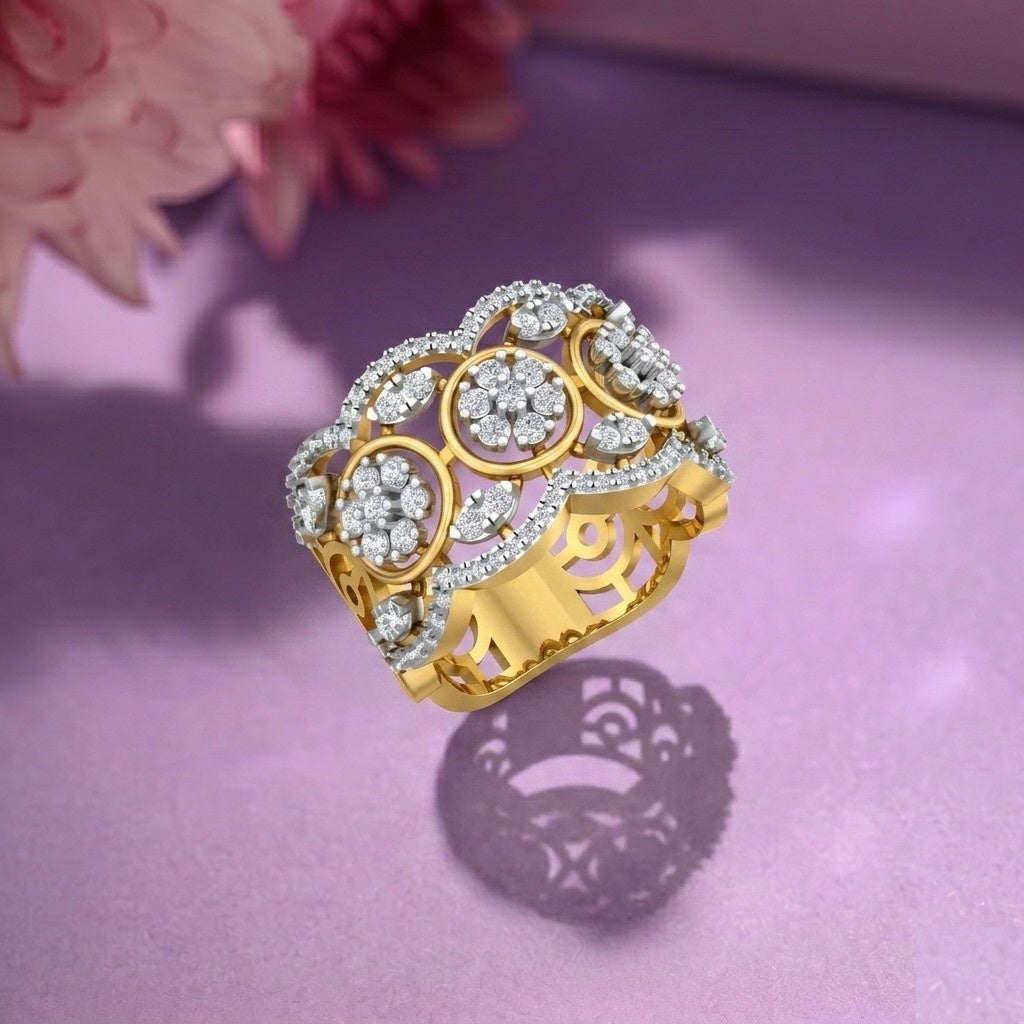 Gold & Diamond Cocktail Ring For Women KRC10759