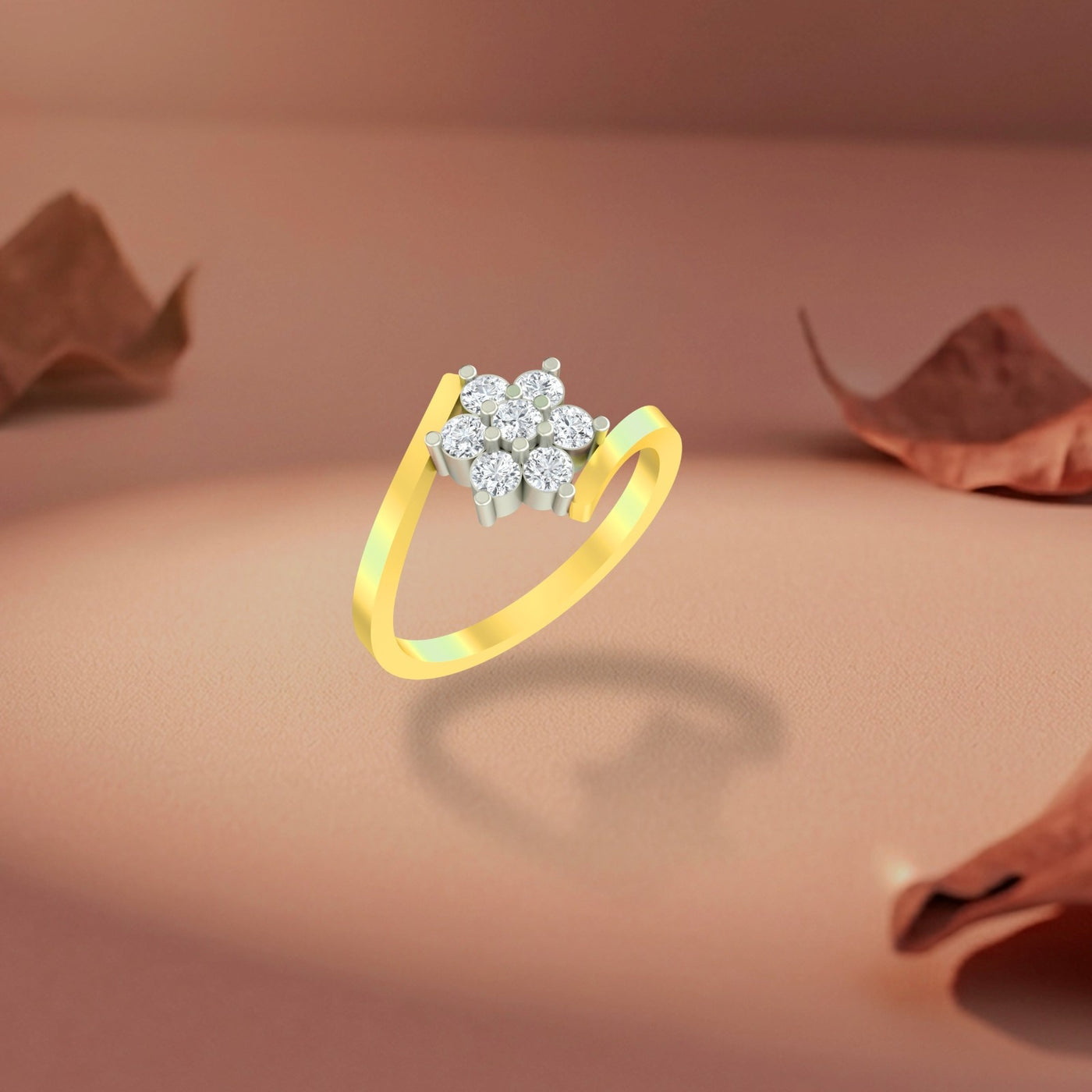 Gold & Diamond Floral Ring For Women KRC10579