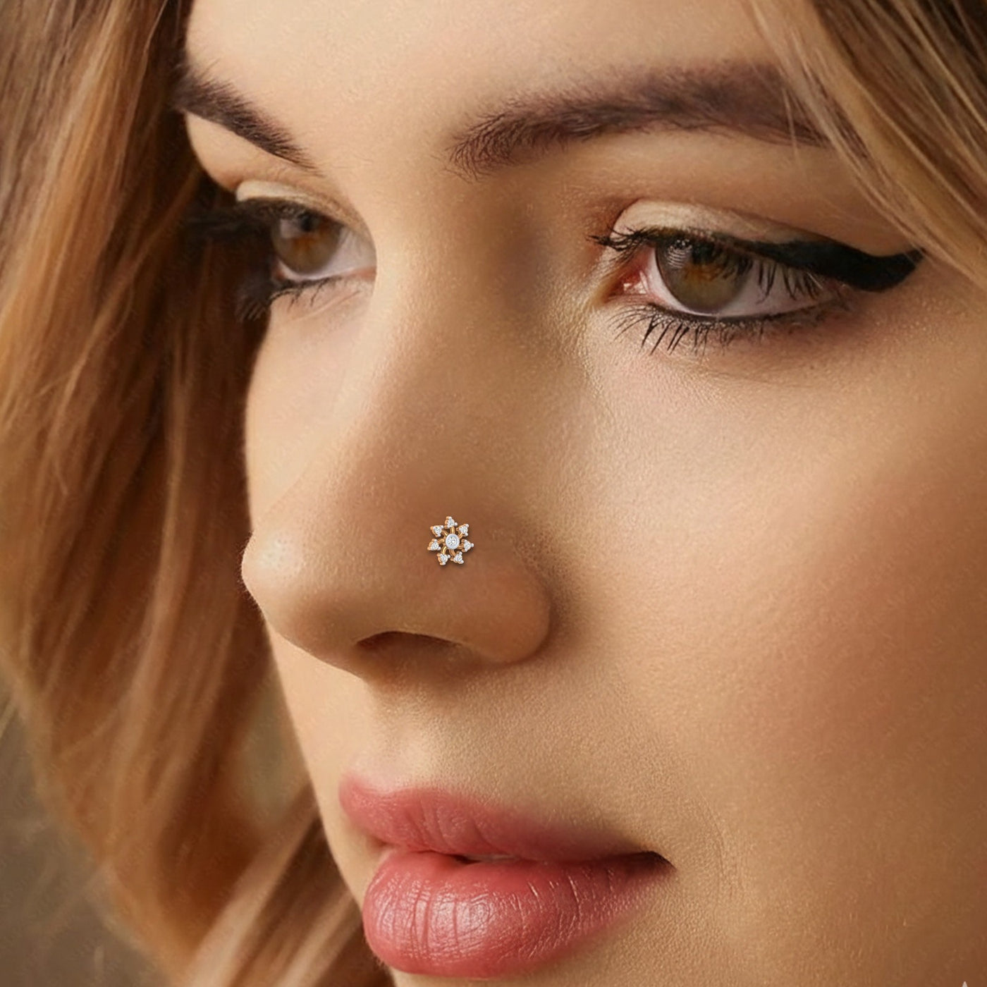 Gold & Diamond Stud Nose Pin KRC80101