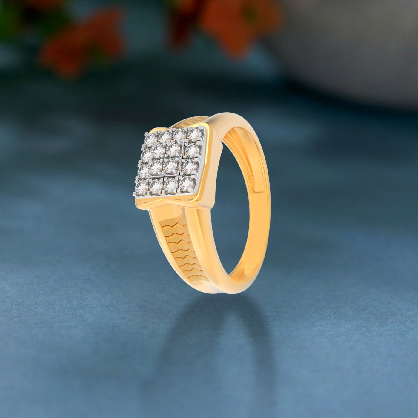 Gold & Diamond Square Ring For Men KRC20267