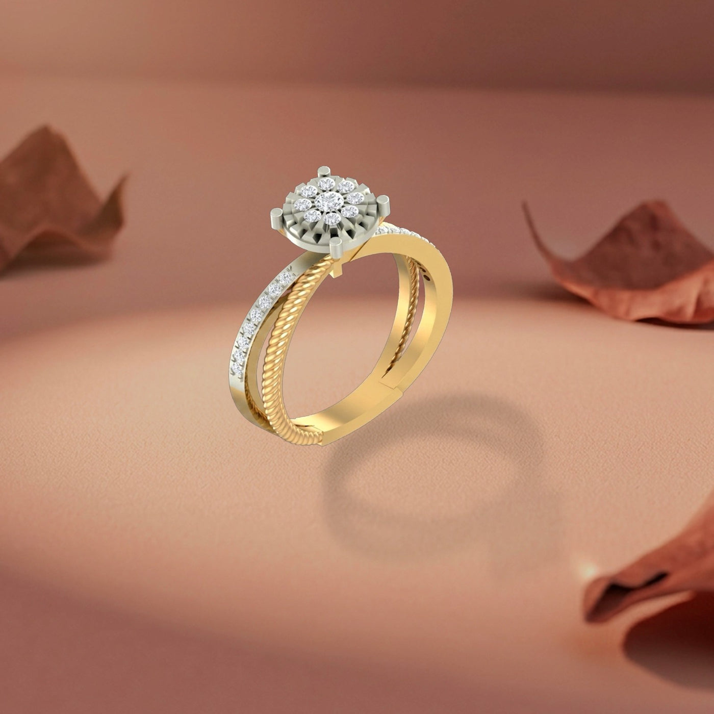 Gold & Diamond Cluster Ring For Women KRC10572