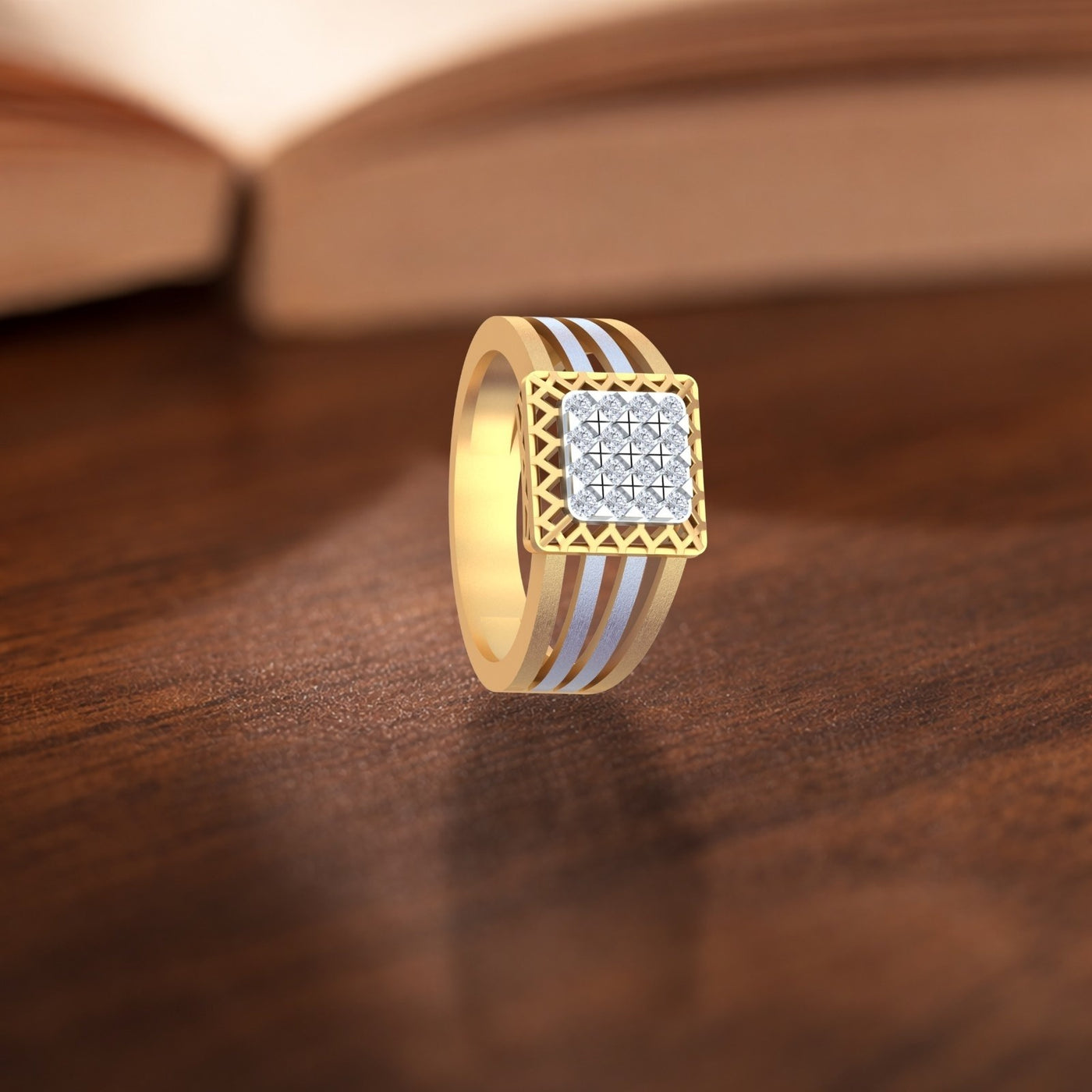 Gold & Diamond Square Ring For Men KRB20282