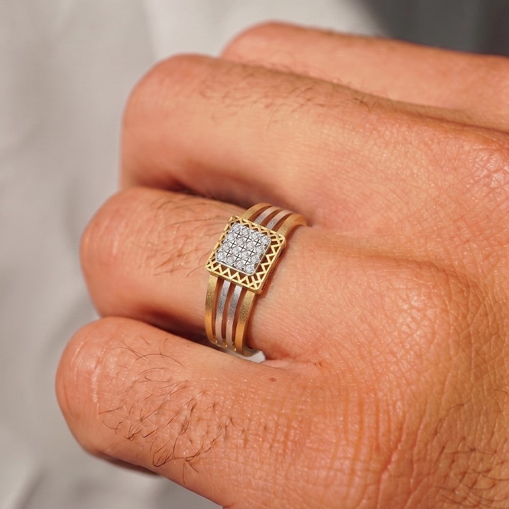 Gold & Diamond Square Ring For Men KRB20282