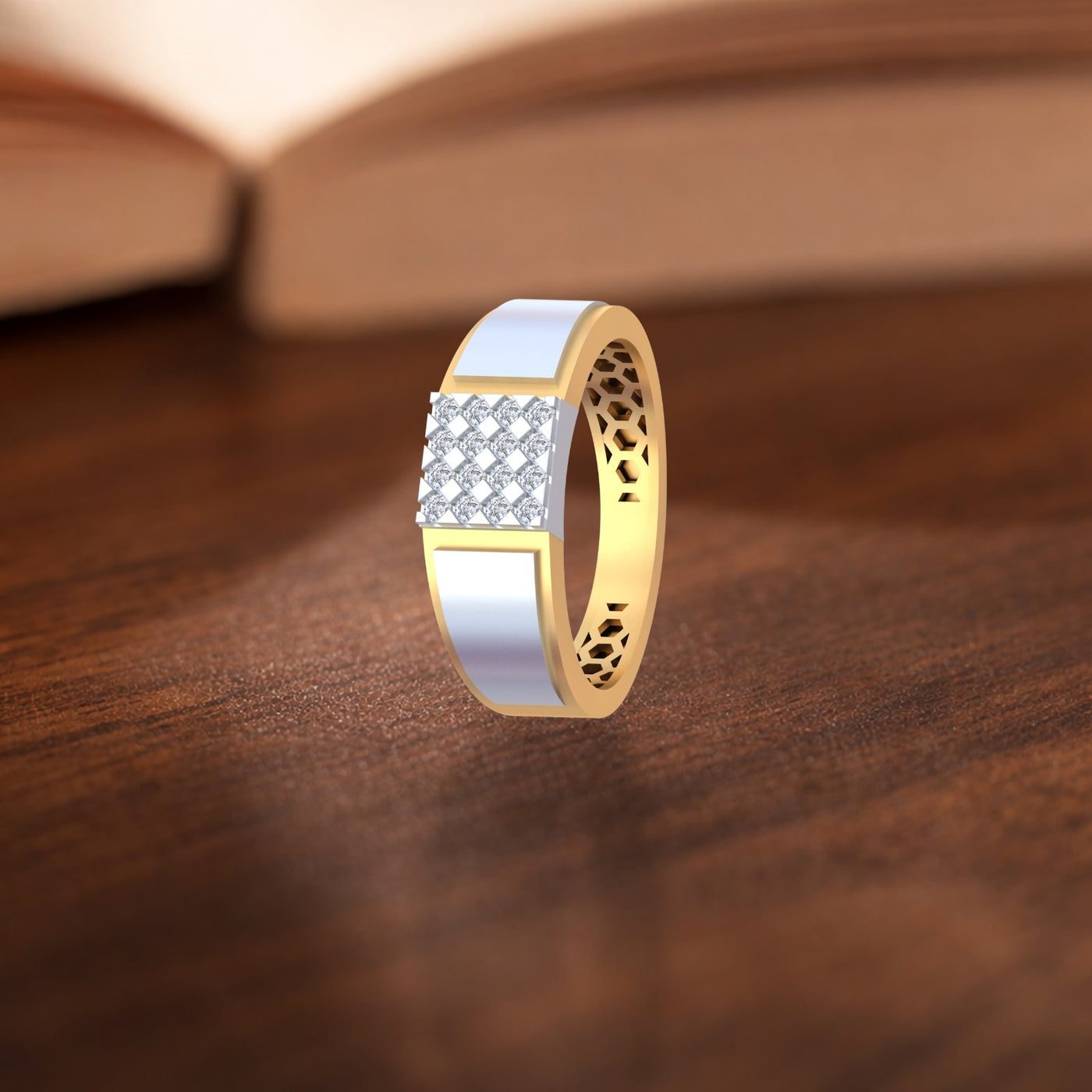 Gold & Diamond Square Ring For Men KRC20210