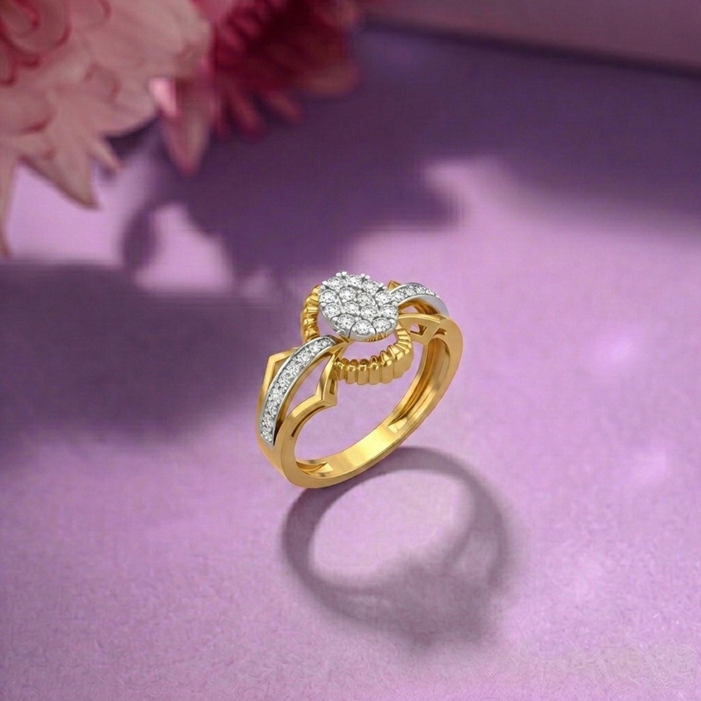 Gold & Diamond Halo Ring For Women KRC10872