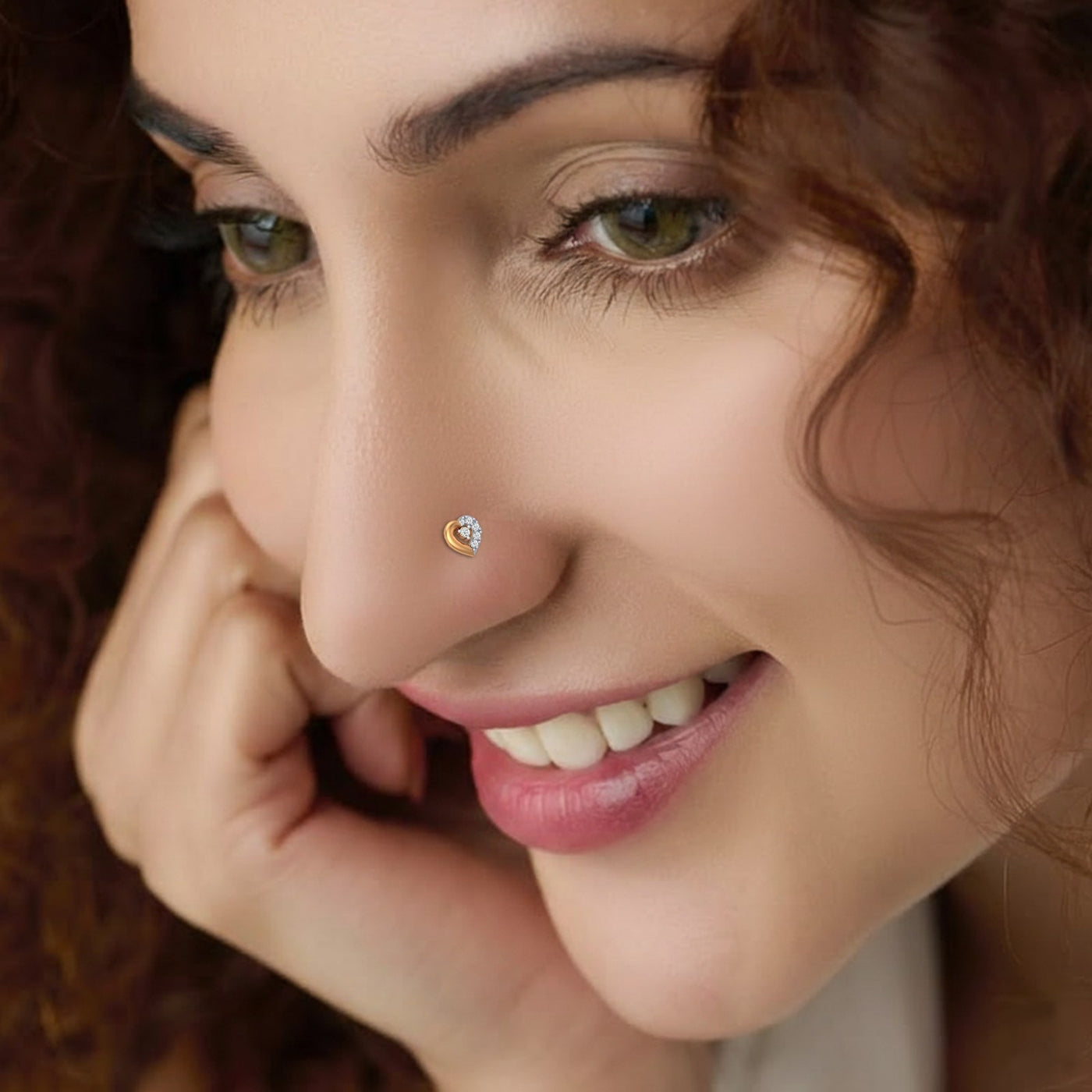 Gold & Diamond Heart Nose Pin KRC80121
