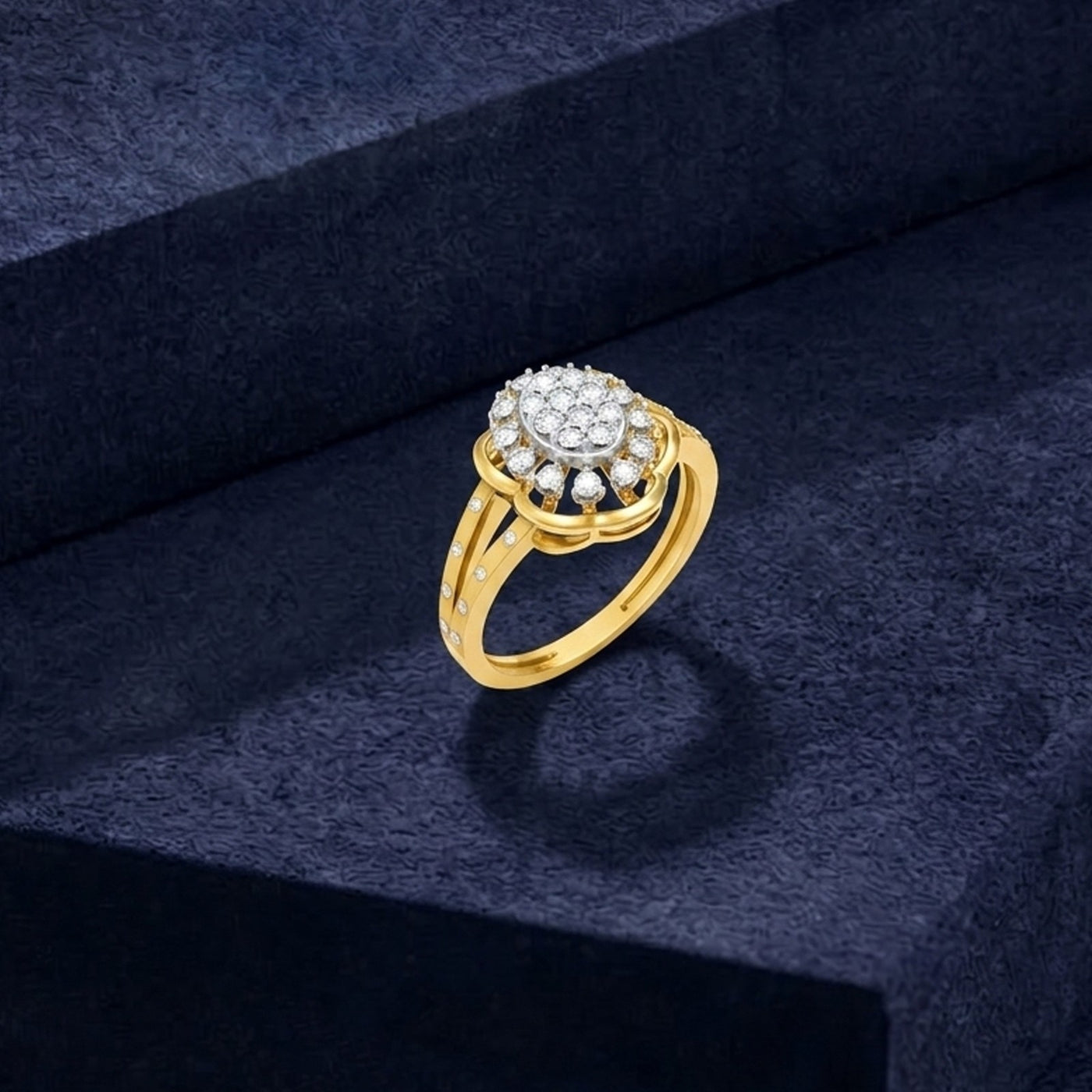 Gold & Diamond Floral Ring For Women KRC10908