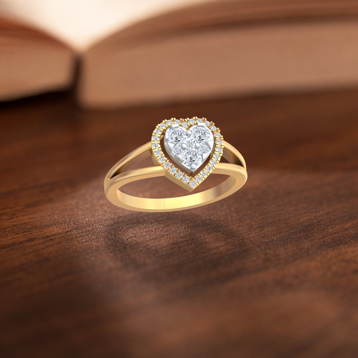 Gold & Diamond Heart-Shaped Ring For Women KRC10795