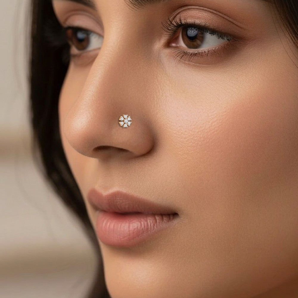 Gold & Diamond Stud Nose Pin KRC80158