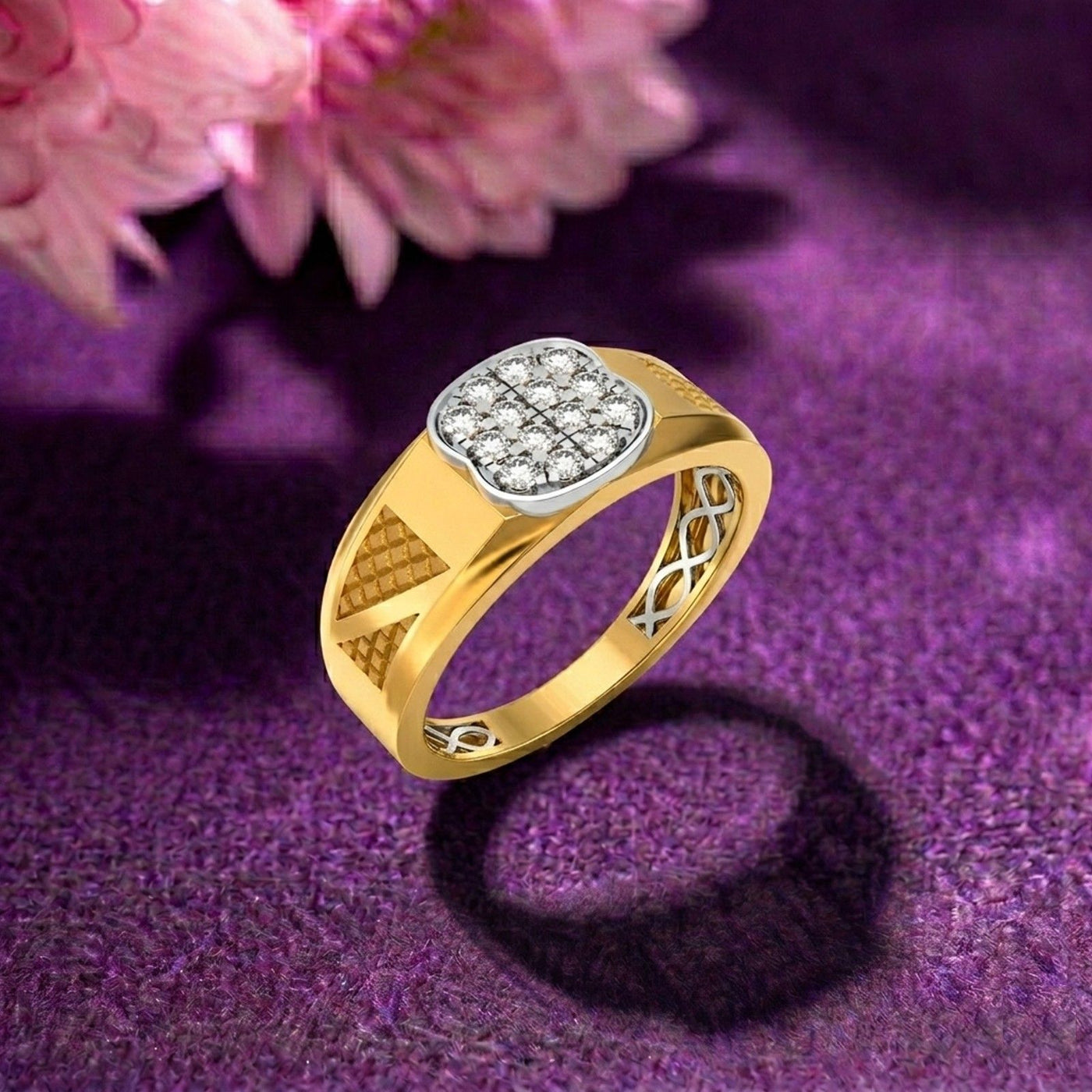Gold & Diamond Band Ring For Men KRC20271