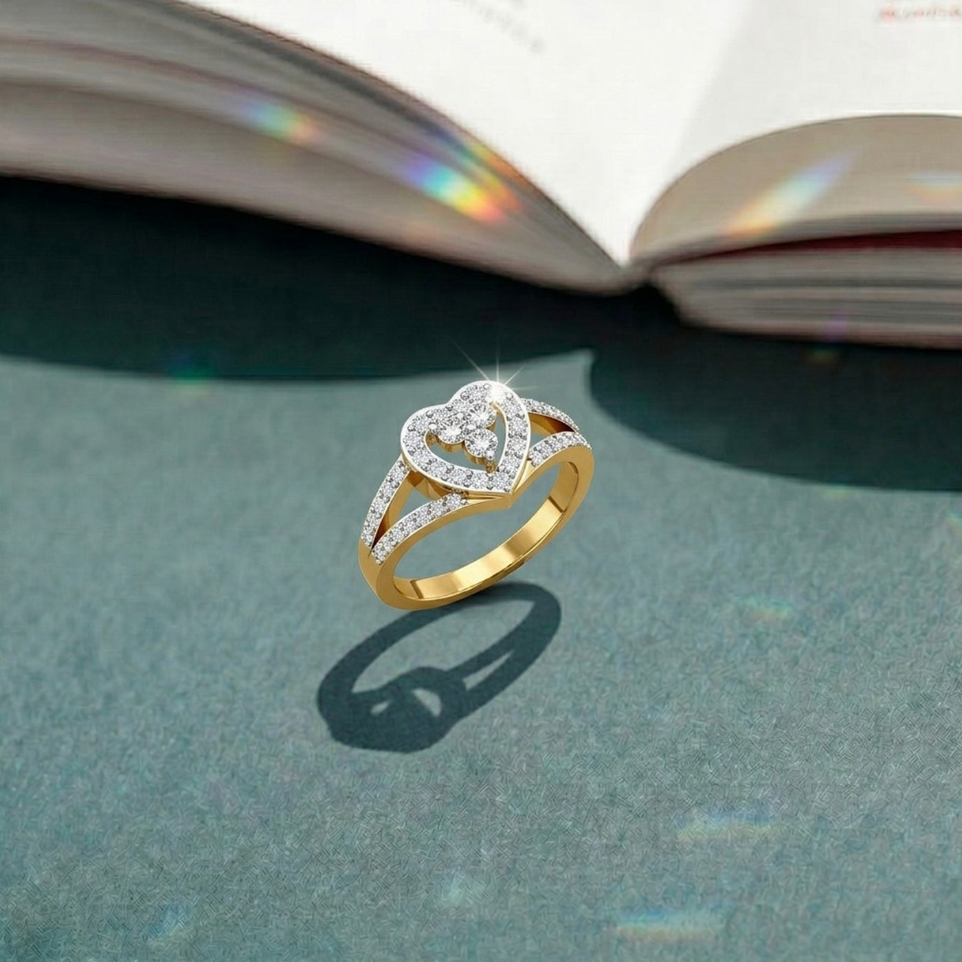 Gold & Diamond Heart-Shaped Ring For Women KRC10578