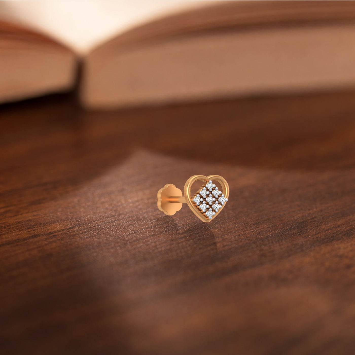 Gold & Diamond Heart Nose Pin KRC80097