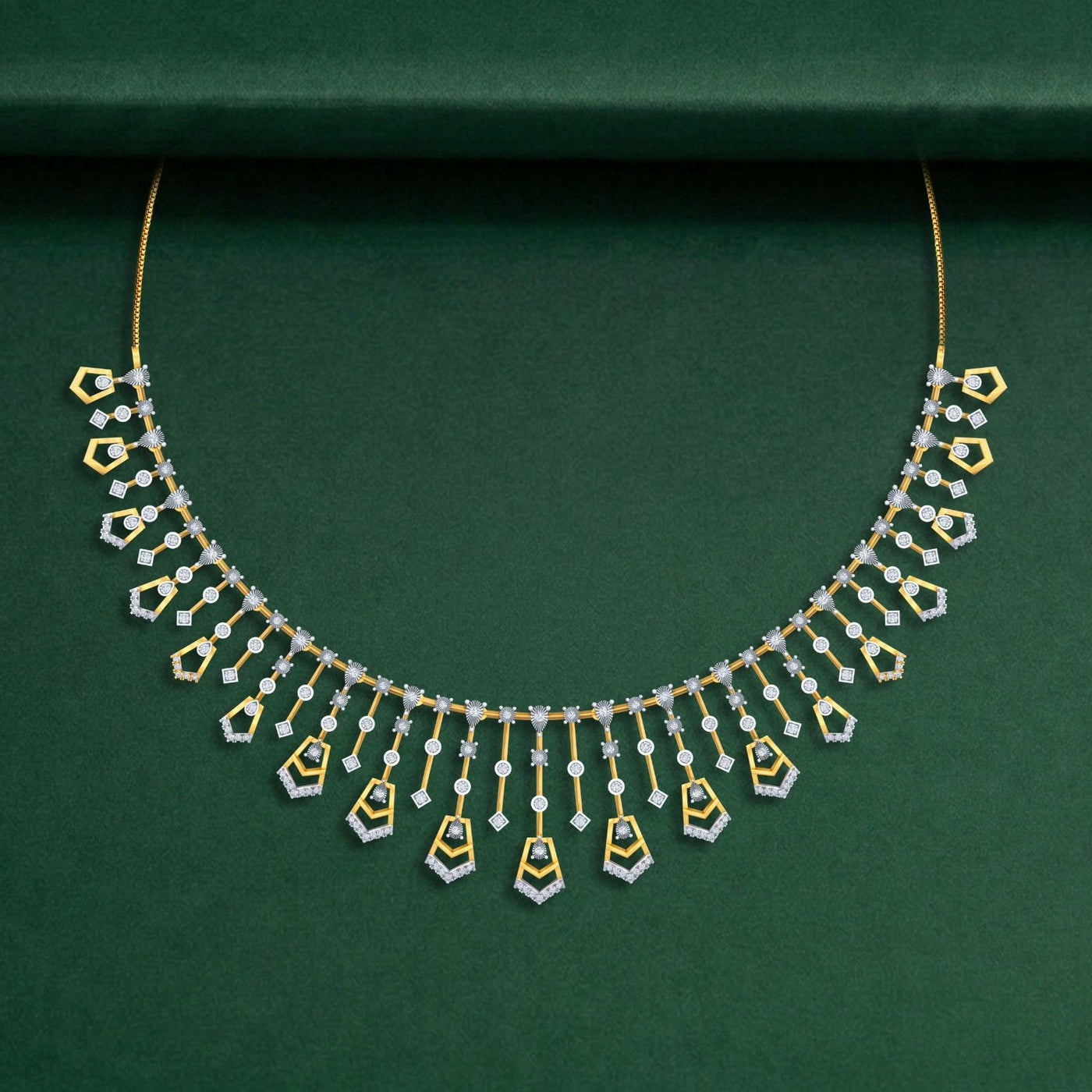 Necklace with geometric design on a green background