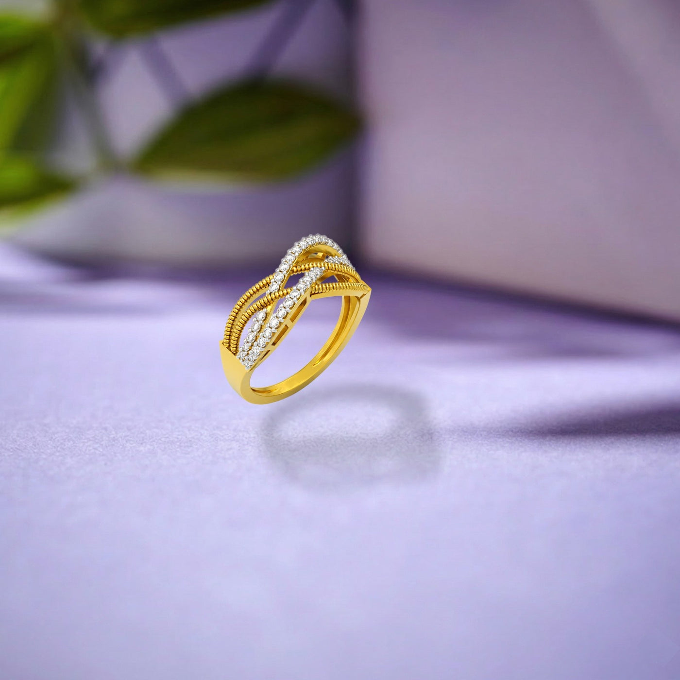 Gold & Diamond Band Ring For Women KRC10845