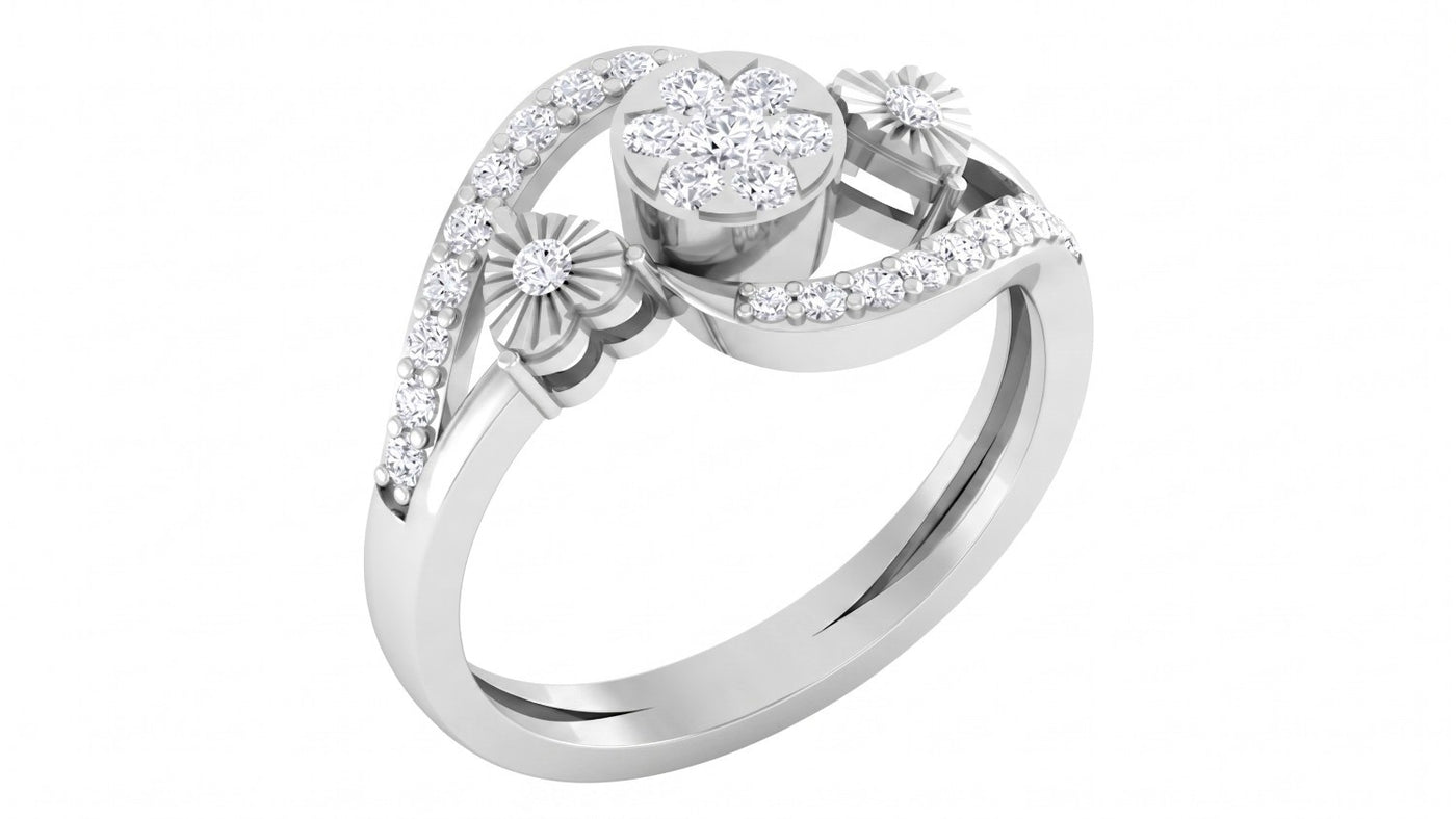A white gold ring featuring a cluster design, shown on a plain white background.