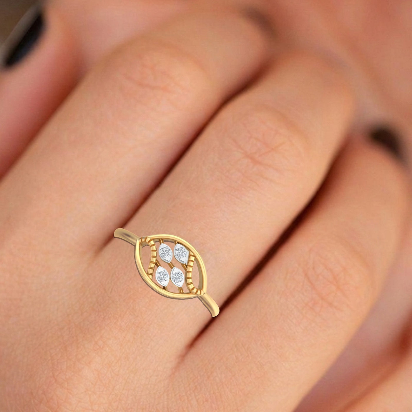 Gold & Diamond Band Ring For Women KRC10681
