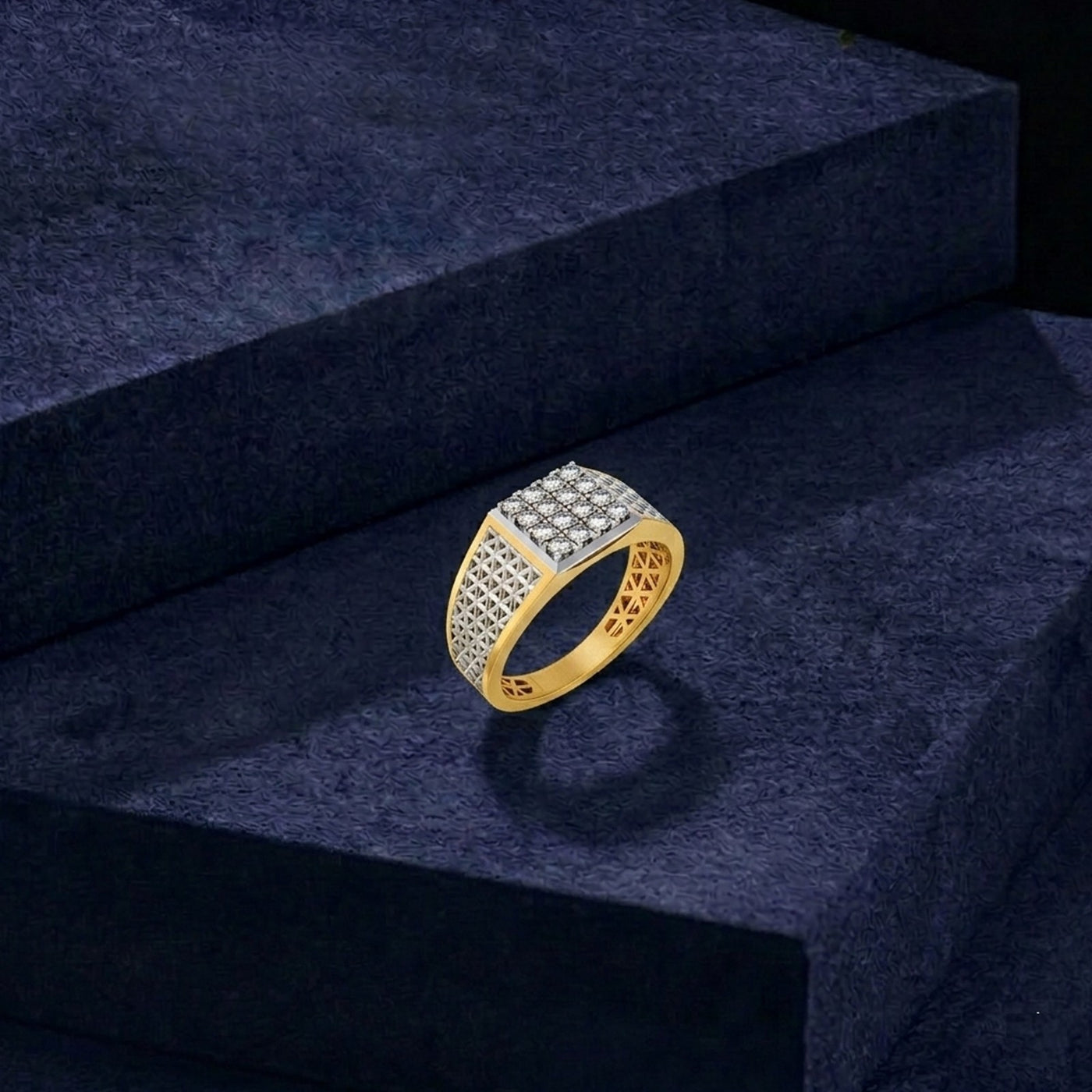 Gold & Diamond Square Ring For Men KRC20248