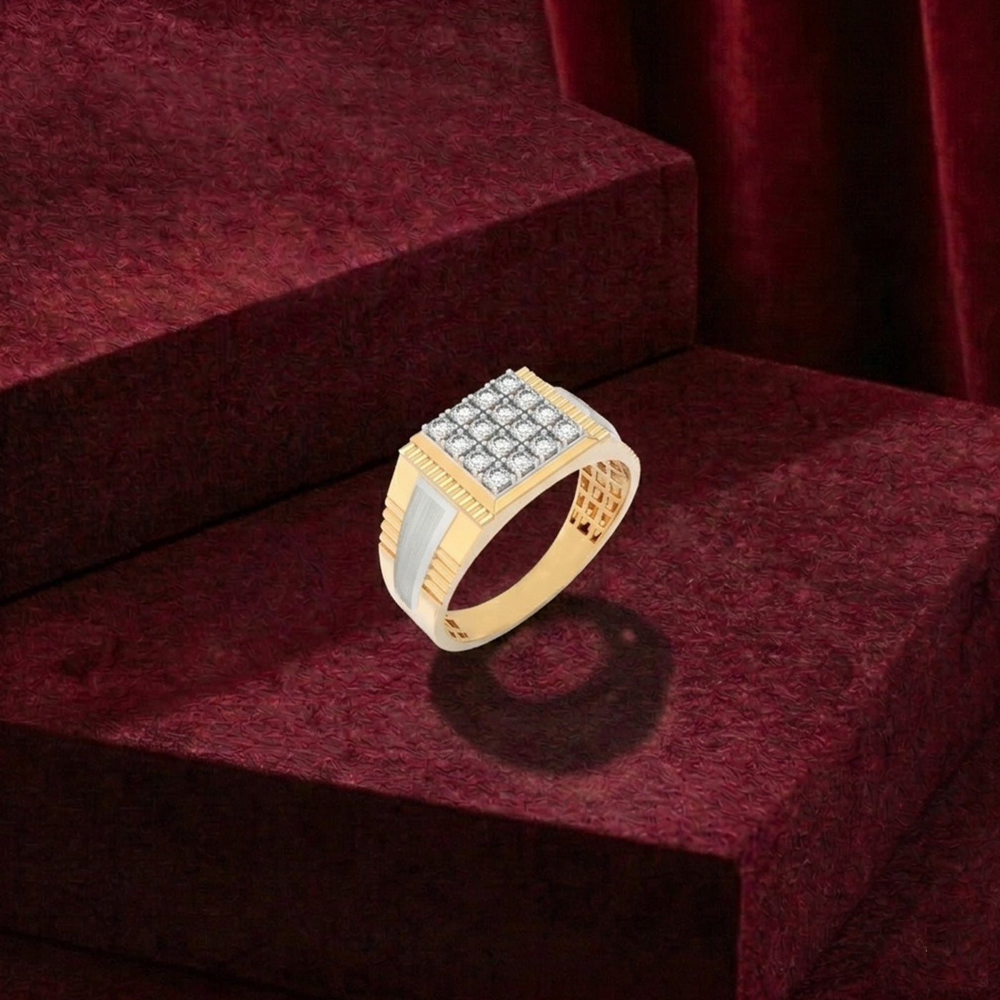 Gold & Diamond Square Ring For Men KRC20222