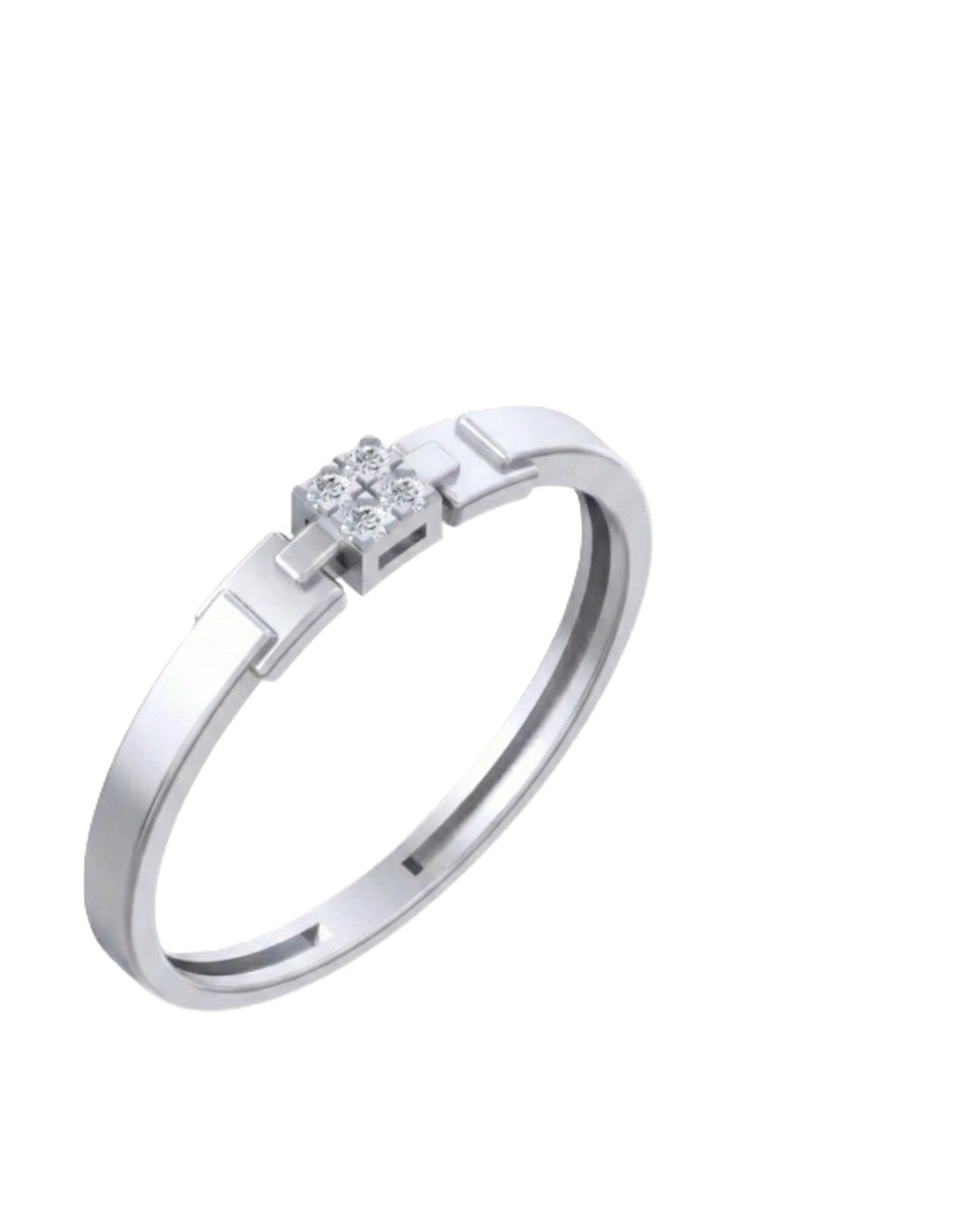 A white gold and diamond ring with a geometric, block-like design, shown on a plain white background.