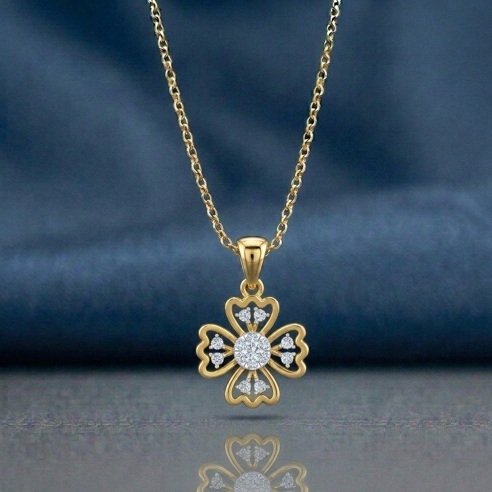 Gold & Diamond Floral Pendant Set KRC40700