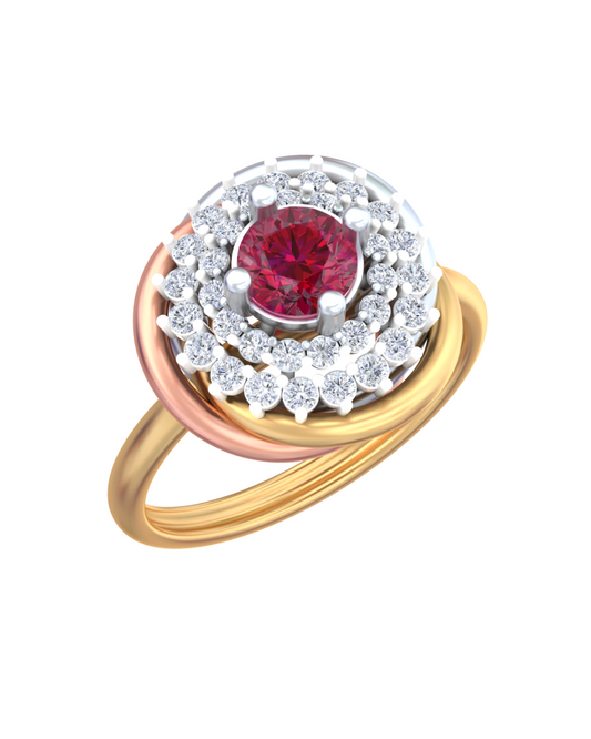 18K Gold & Diamond Gemstone Ring For Women KRB10462