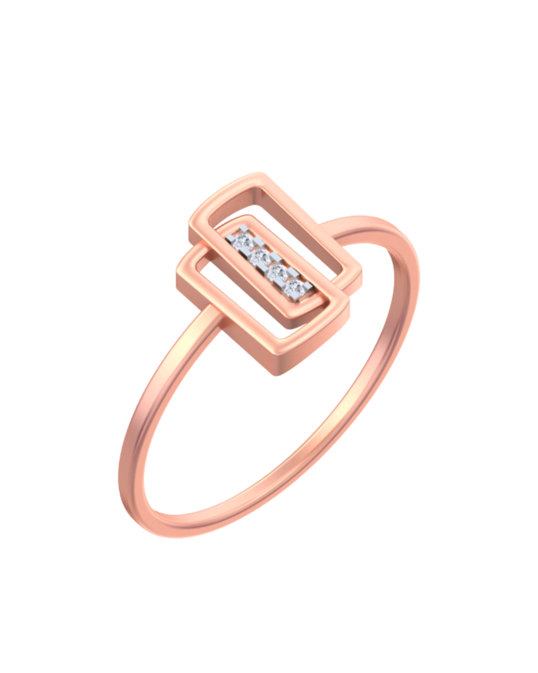 Rose gold ring with diamond accents on a white background