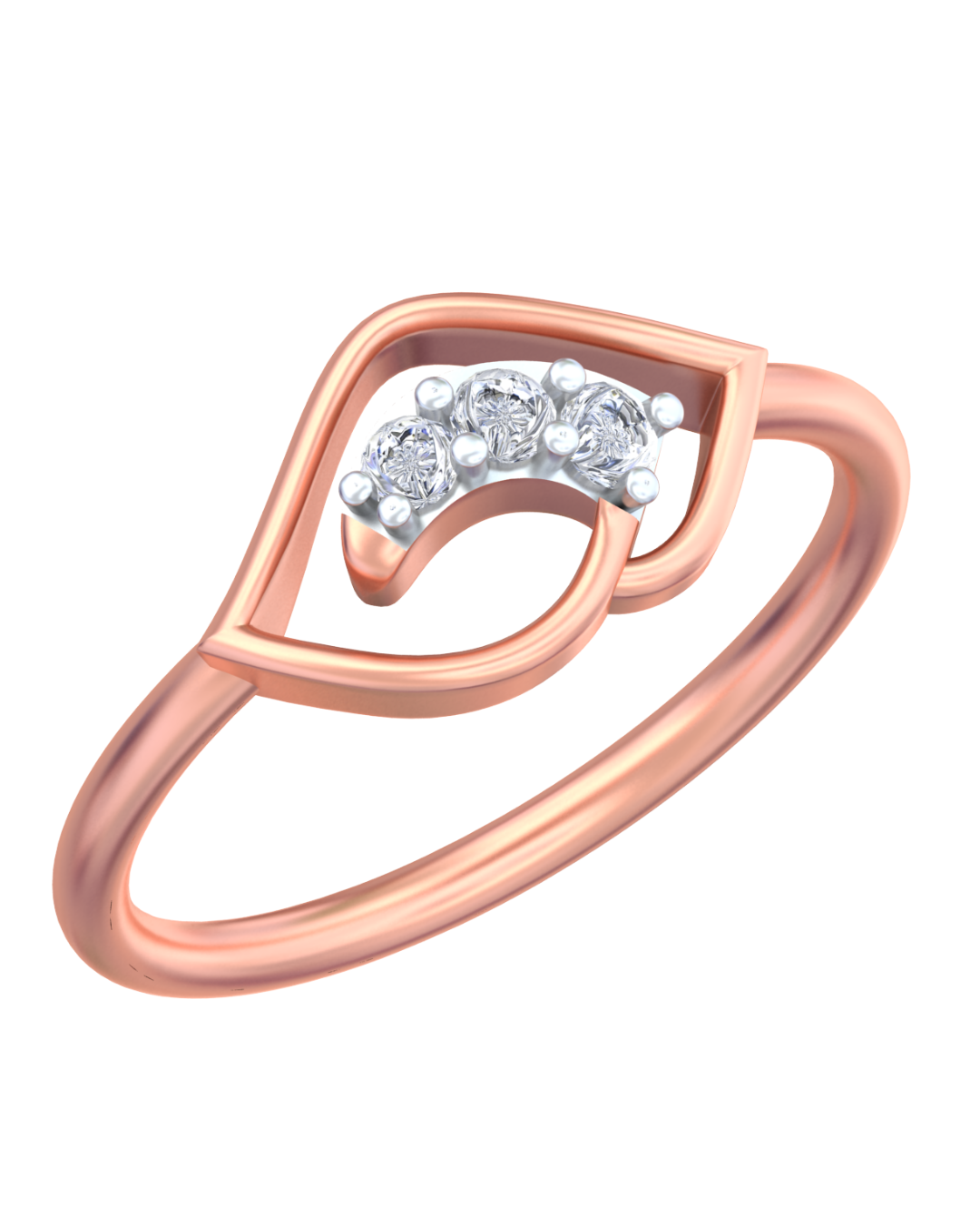 Rose gold ring with diamond accents on a white background