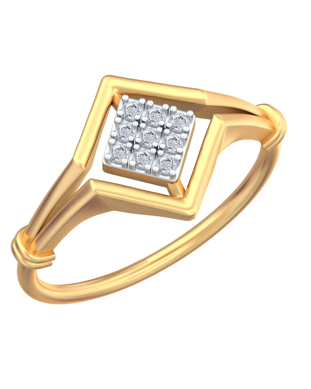 Yellow gold and diamond with cluster setting on a white background.